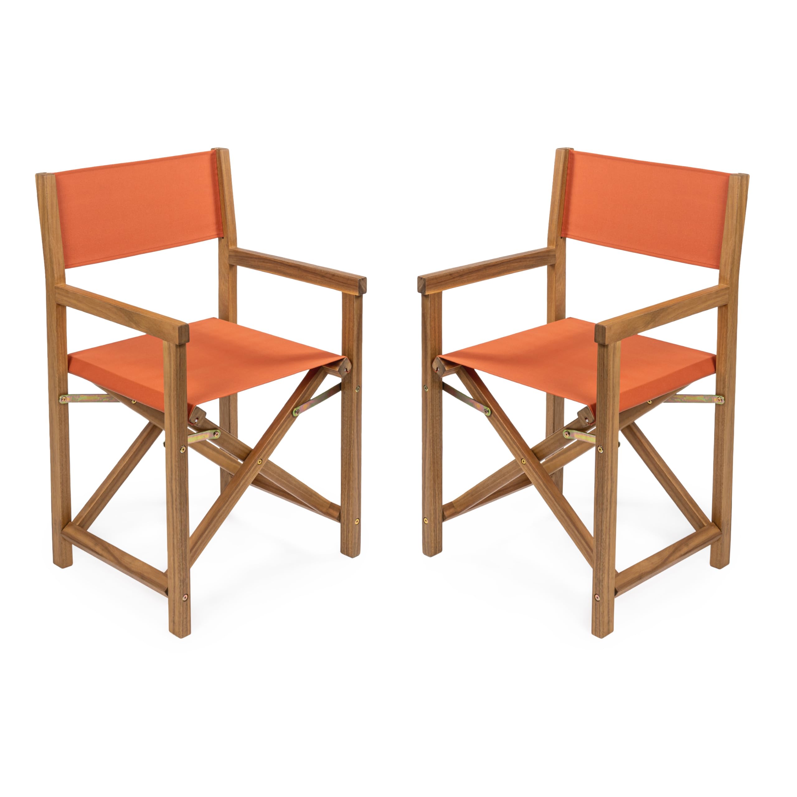 JONATHAN Y DRC1001B-SET2 Cukor Classic Vintage Outdoor Acacia Wood Folding Director Chair with Canvas Seat Mid-Century, Modern, Traditional, Classic, Coastal, White/Black Stripe/Teak Brown (Set of 2)