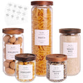 CZZGSM 3 Set Glass Pantry Storage Jars with Acacia Airtight Lid - 50oz Thicken Glass Kitchen Canisters with 132 Pantry Labels - Tall Food Storage Containers with Wood Lid for Pasta,Spaghetti,Cereal