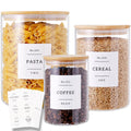 6-Pack Borosilicate Glass Storage Jars with Bamboo Lids + 132 Pre-Printed Pantry Labels Included, BPA-Free Thicken Airtight Containers for Flour, Sugar, Rice, Microwave & Freezer Safe(100OZ/54OZ/27OZ)