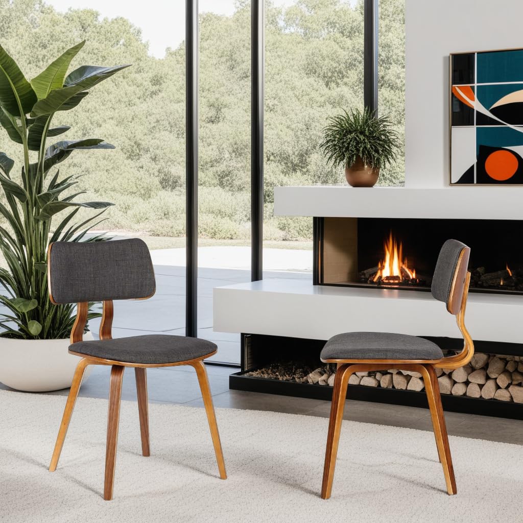 Armen Living Jaguar Mid-Century Dining Chair in Walnut Wood and Green Fabric