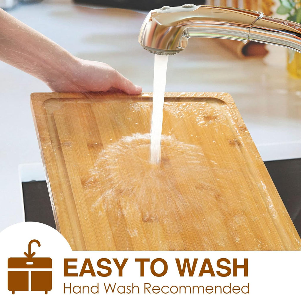 Extra Large Cutting Board, 17.6" Bamboo Cutting Boards for Kitchen with Juice Groove and Handles Kitchen Chopping Board for Meat Cheese board Heavy Duty Serving Tray, XL, Empune