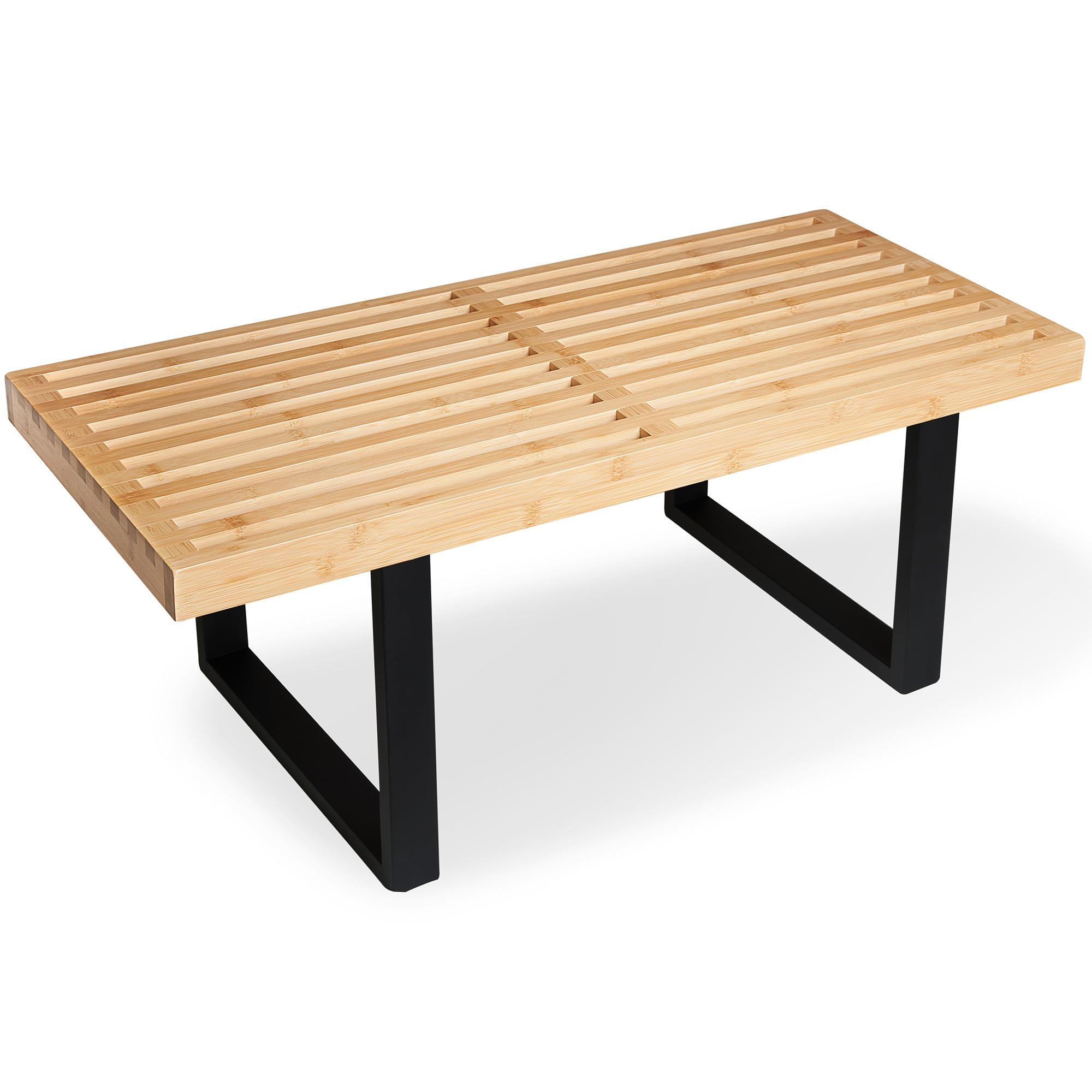 SWEVEN Bamboo Natural 36 inch Wooden Bench, Small Wood Benches for Entryway, Living & Dining Room, Kitchen, Bedroom, Bathroom, Hallway, Front Door Indoor & Outdoor Patio Use, Mid Century Modern Decor