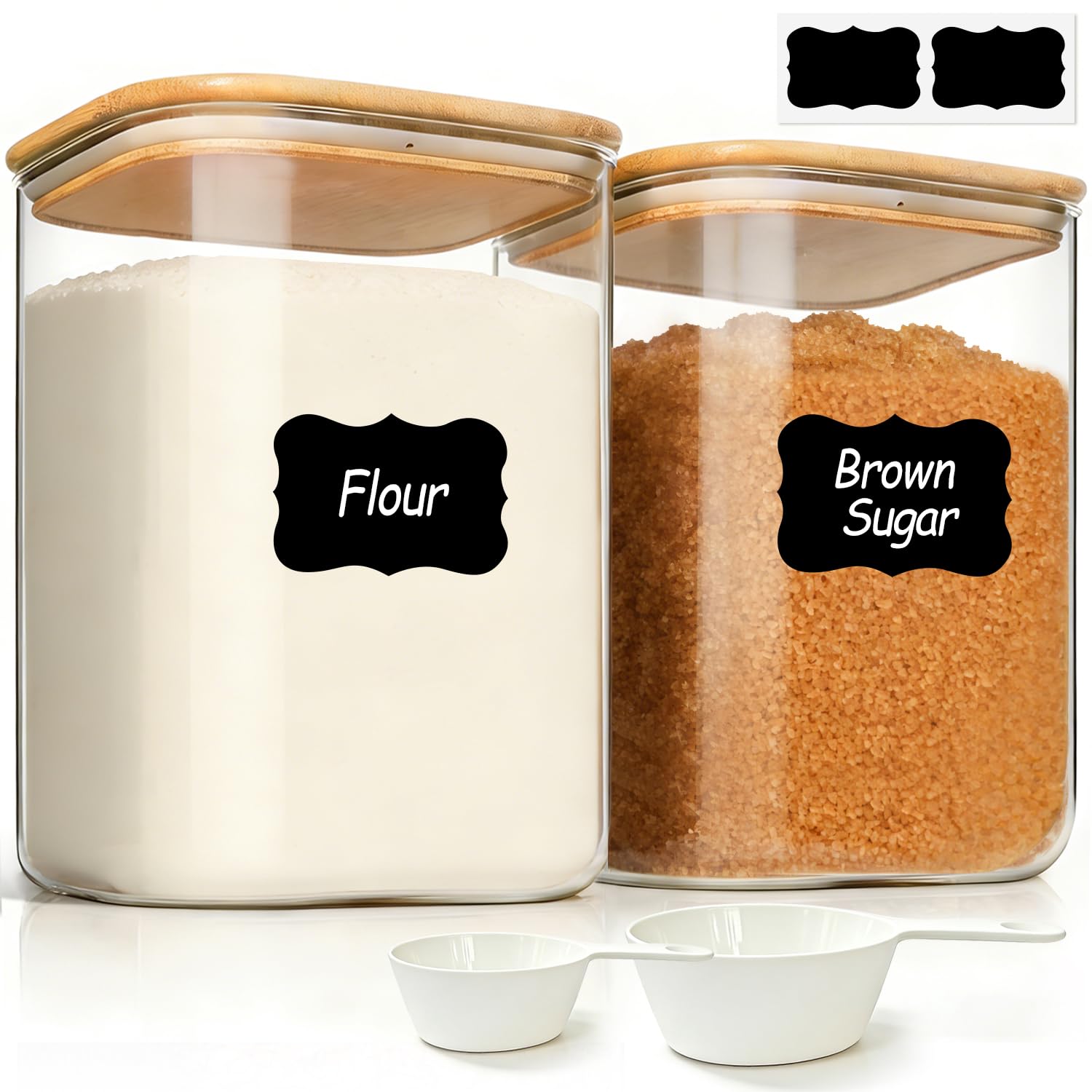 ComSaf 1.2 Qt Glass Storage Containers with Lids, Glass Jars with Lids, Clear Food Storage Jar, Square Canister Set of 9, Pantry Organizers and Storage for Cookie Flour Oat Pasta Tea Coffee Bean