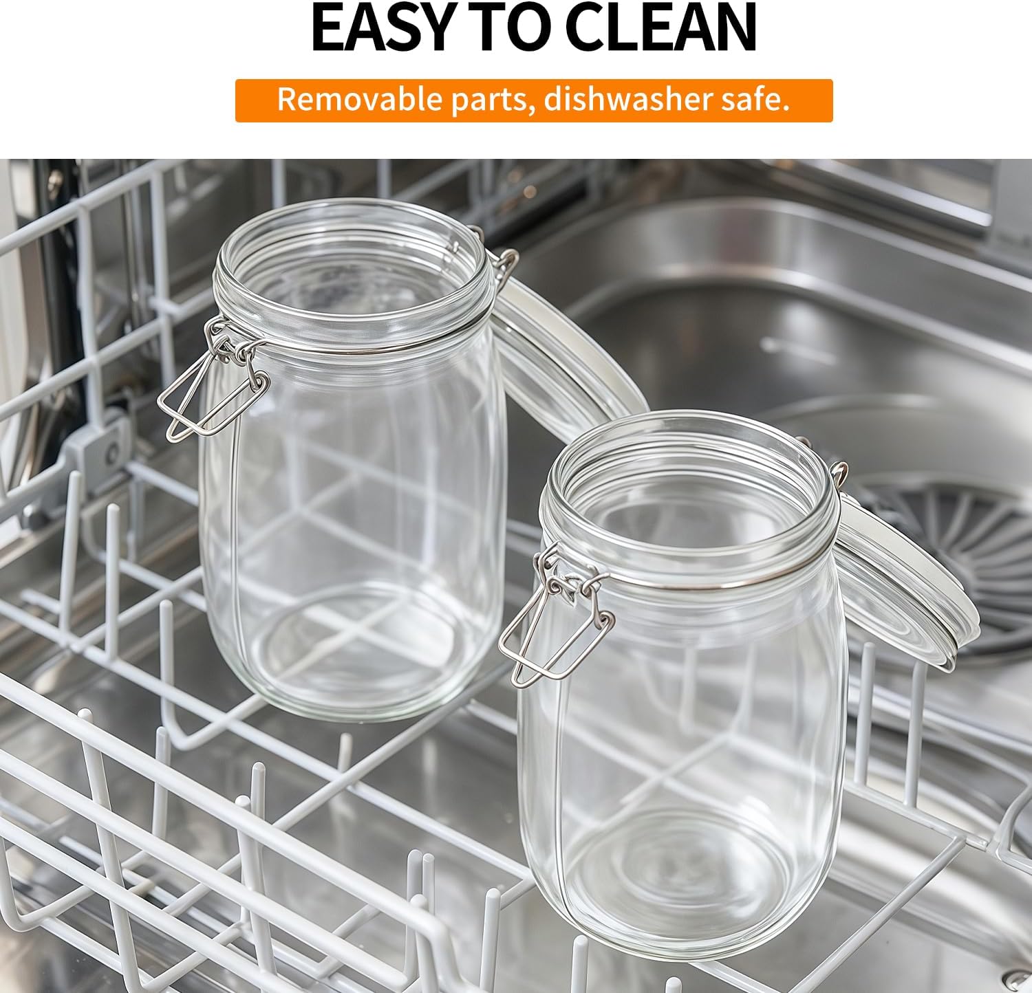 6 Pack 17oz Food Storage Jars with Airtight Lids, Preserving Seal Wire Clip Fastening Glass Containers, Canisters for Kitchen Organization, Flour, Cereal, Pasta, Sugar, Beans, Pickling Jars (17 Oz*6)
