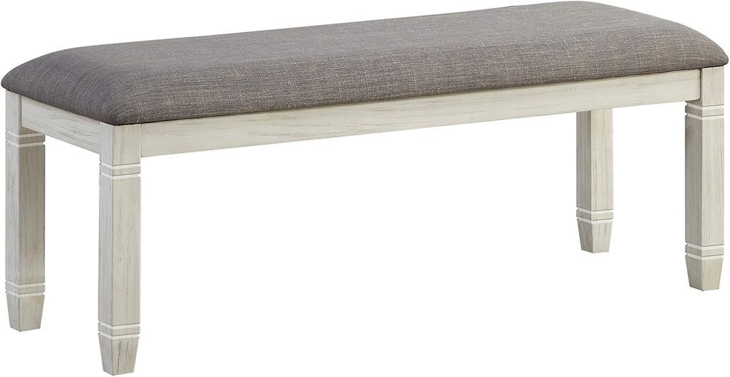 Lexicon Dining Bench with Padded Seat and Wooden Frame, 48" W Entryway Bench, Gray Textured Fabric Upholstered Dining Seat for Kitchen/Living Room, Easy Assembly, Antique White
