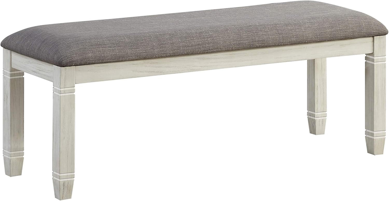 Lexicon Dining Bench with Padded Seat and Wooden Frame, 48" W Entryway Bench, Gray Textured Fabric Upholstered Dining Seat for Kitchen/Living Room, Easy Assembly, Antique White