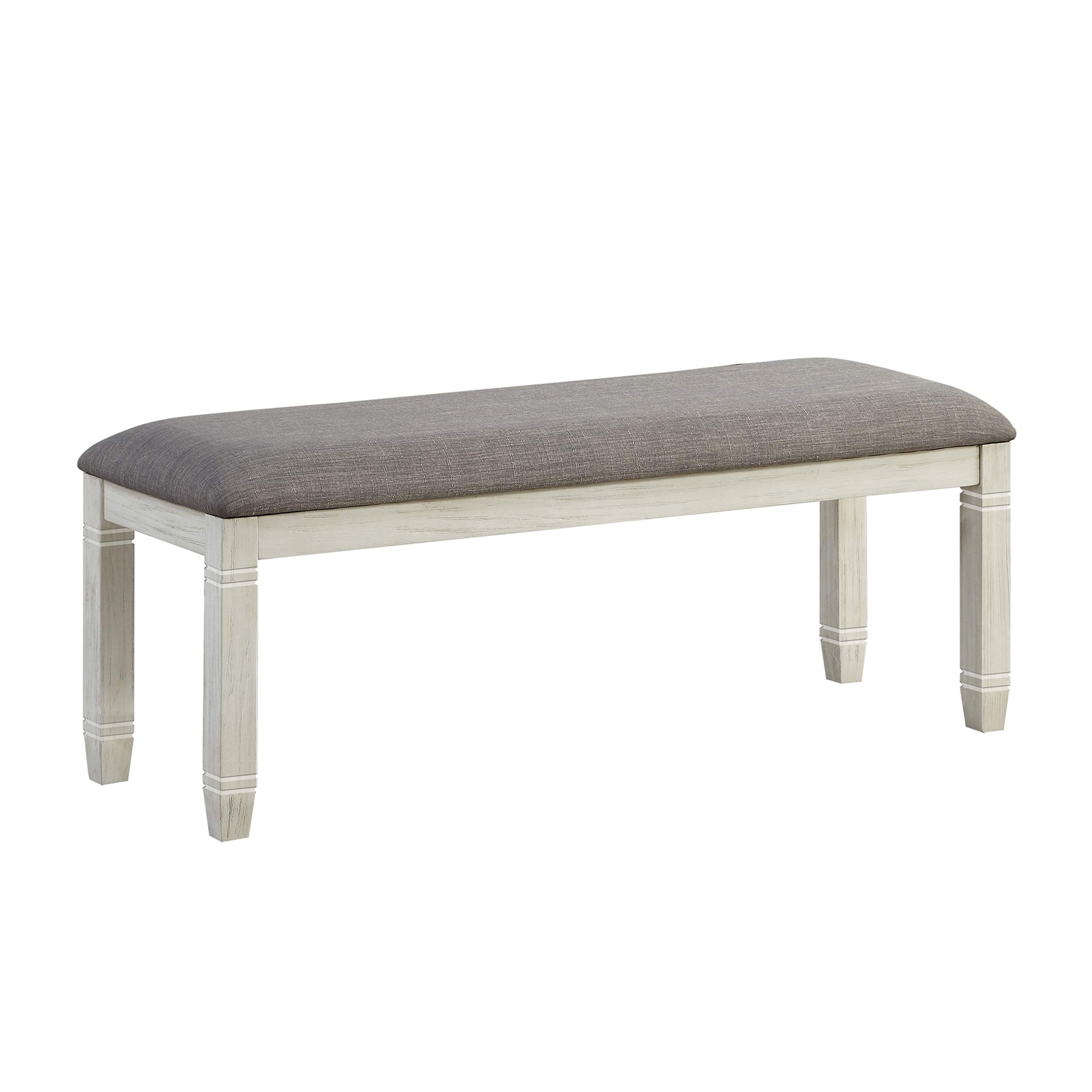 Lexicon Dining Bench with Padded Seat and Wooden Frame, 48" W Entryway Bench, Gray Textured Fabric Upholstered Dining Seat for Kitchen/Living Room, Easy Assembly, Antique White