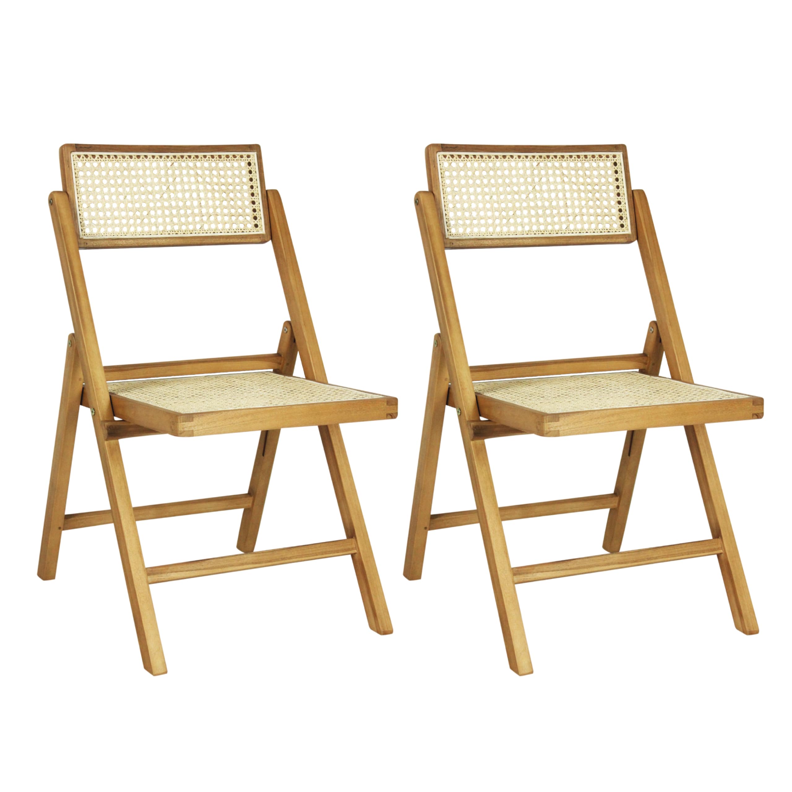 JONATHAN Y Mid-Century Vintage Wood Rattan Folding Chair, Foldable Dining Accent Seat for Living Room, Set of 2, Black (FLD1000C-SET2)