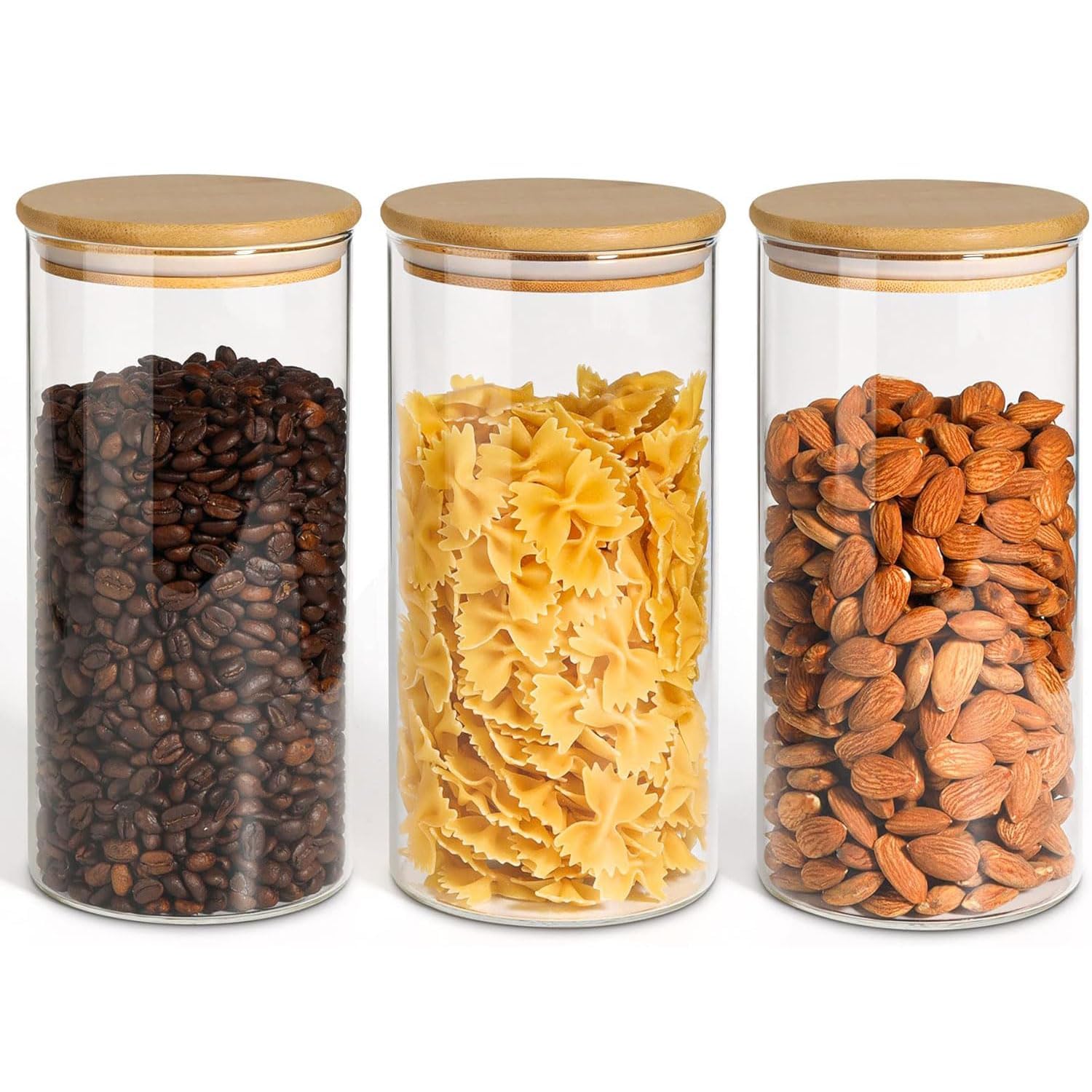 ComSaf Glass Food Storage Jars Set of 6, Tall Glass Storage Containers with Lids, Spaghetti Jar, Canisters Set for the kitchen, Pasta, Flour, Nuts, Oat, Coffee and Sugar Container, Pantry Organization