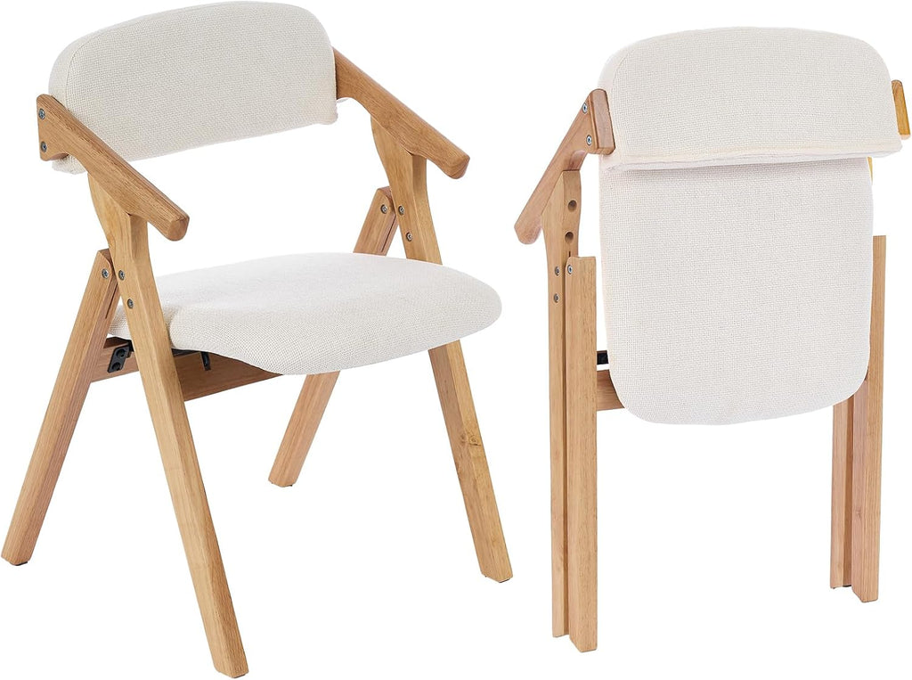Folding Chairs with Padded Seats,Wooden Stackable Dining Chair,Easy to Store Foldable Dining Chairs for Kitchen, Living Room, Wedding Party Picnic (White)