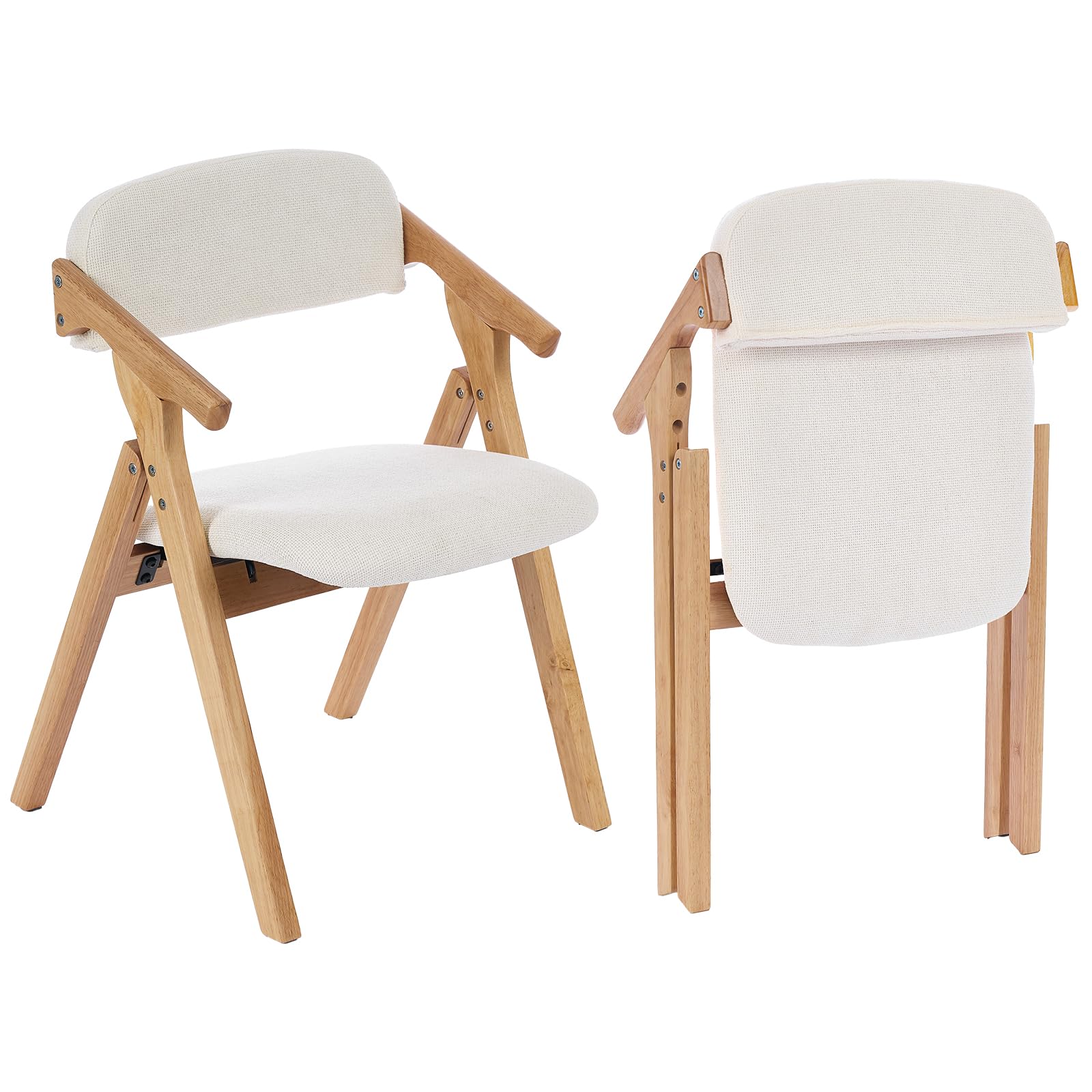 Folding Chairs with Padded Seats,Wooden Stackable Dining Chair,Easy to Store Foldable Dining Chairs for Kitchen, Living Room, Wedding Party Picnic (White)