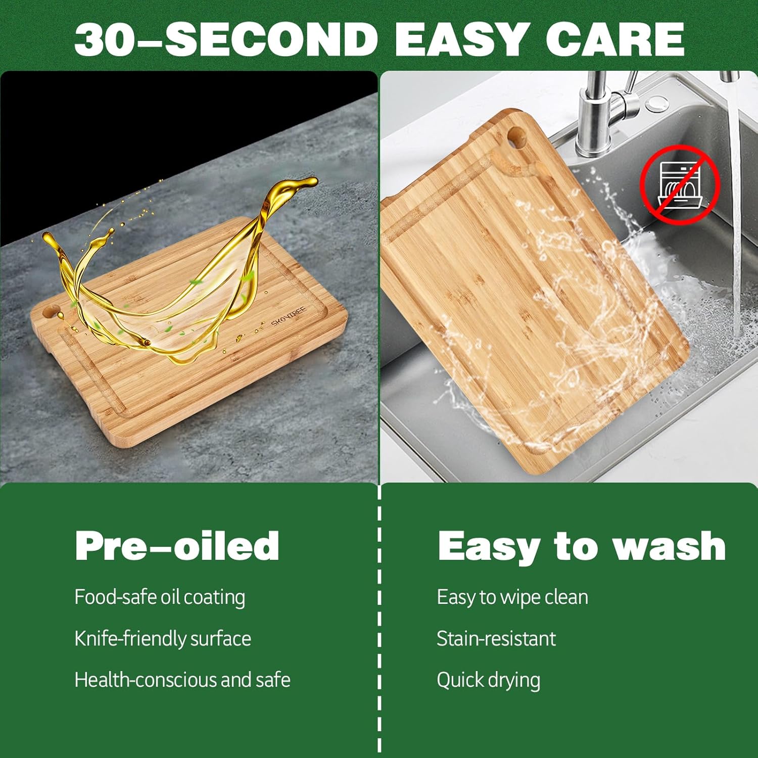 Small Bamboo Cutting Boards for Kitchen, Cutting Board with Handle, Juice Groove for Fruits Chopping, Mini Lightweight 9"L x 6"W