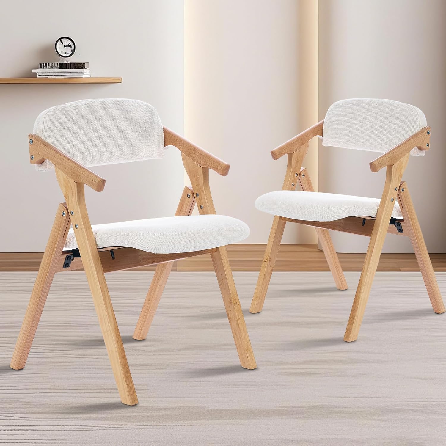 Folding Chairs with Padded Seats,Wooden Stackable Dining Chair,Easy to Store Foldable Dining Chairs for Kitchen, Living Room, Wedding Party Picnic (White)