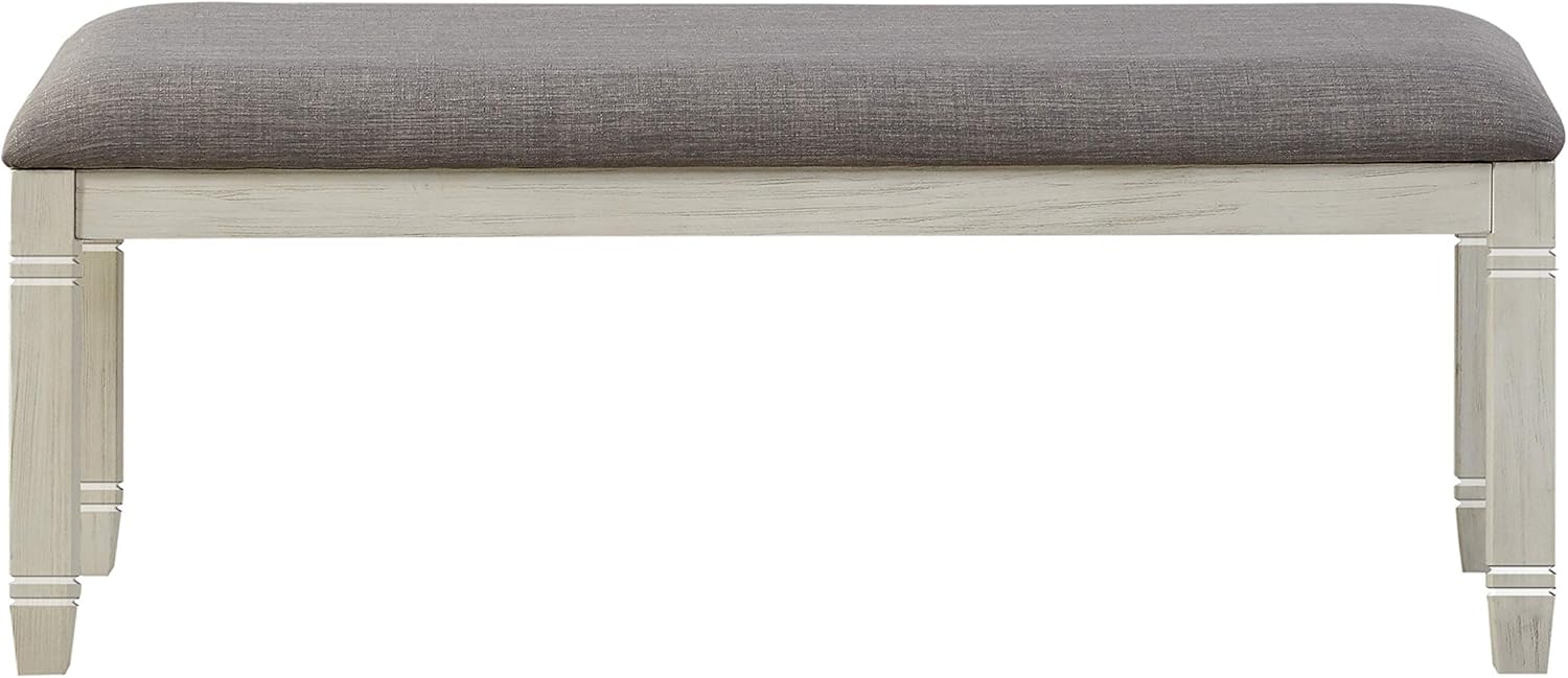 Lexicon Dining Bench with Padded Seat and Wooden Frame, 48" W Entryway Bench, Gray Textured Fabric Upholstered Dining Seat for Kitchen/Living Room, Easy Assembly, Antique White
