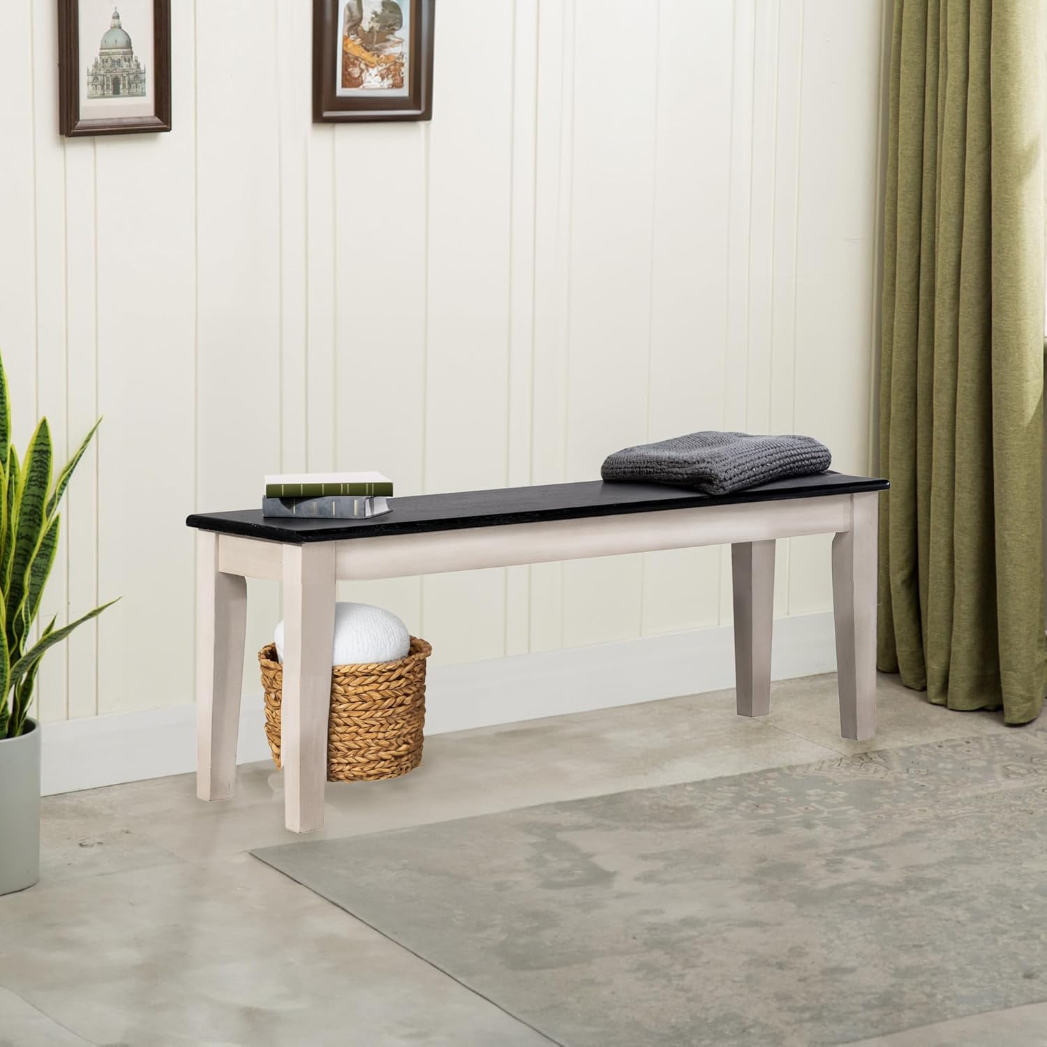 Shaker Backless Dining Bench - European Black Ash/Antique White