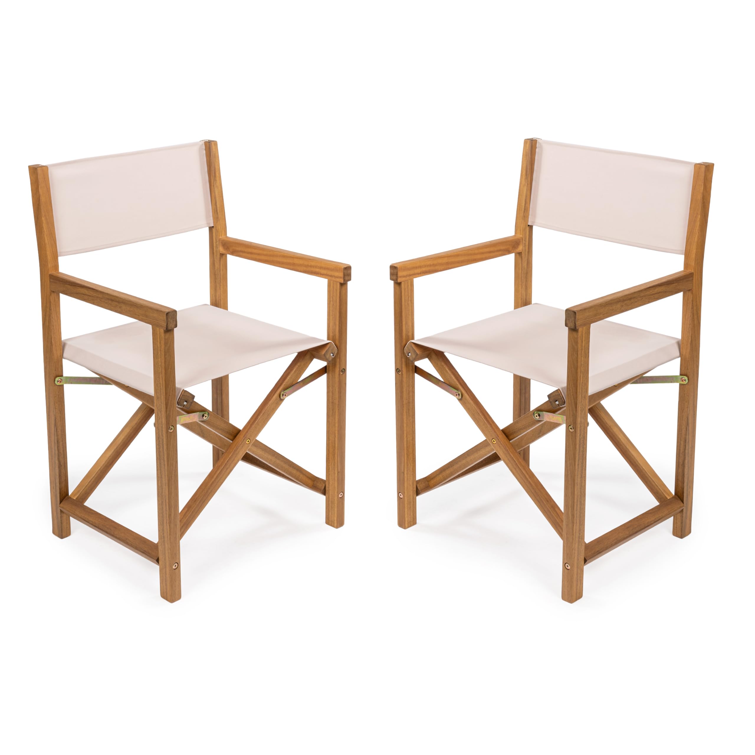 JONATHAN Y DRC1001B-SET2 Cukor Classic Vintage Outdoor Acacia Wood Folding Director Chair with Canvas Seat Mid-Century, Modern, Traditional, Classic, Coastal, White/Black Stripe/Teak Brown (Set of 2)