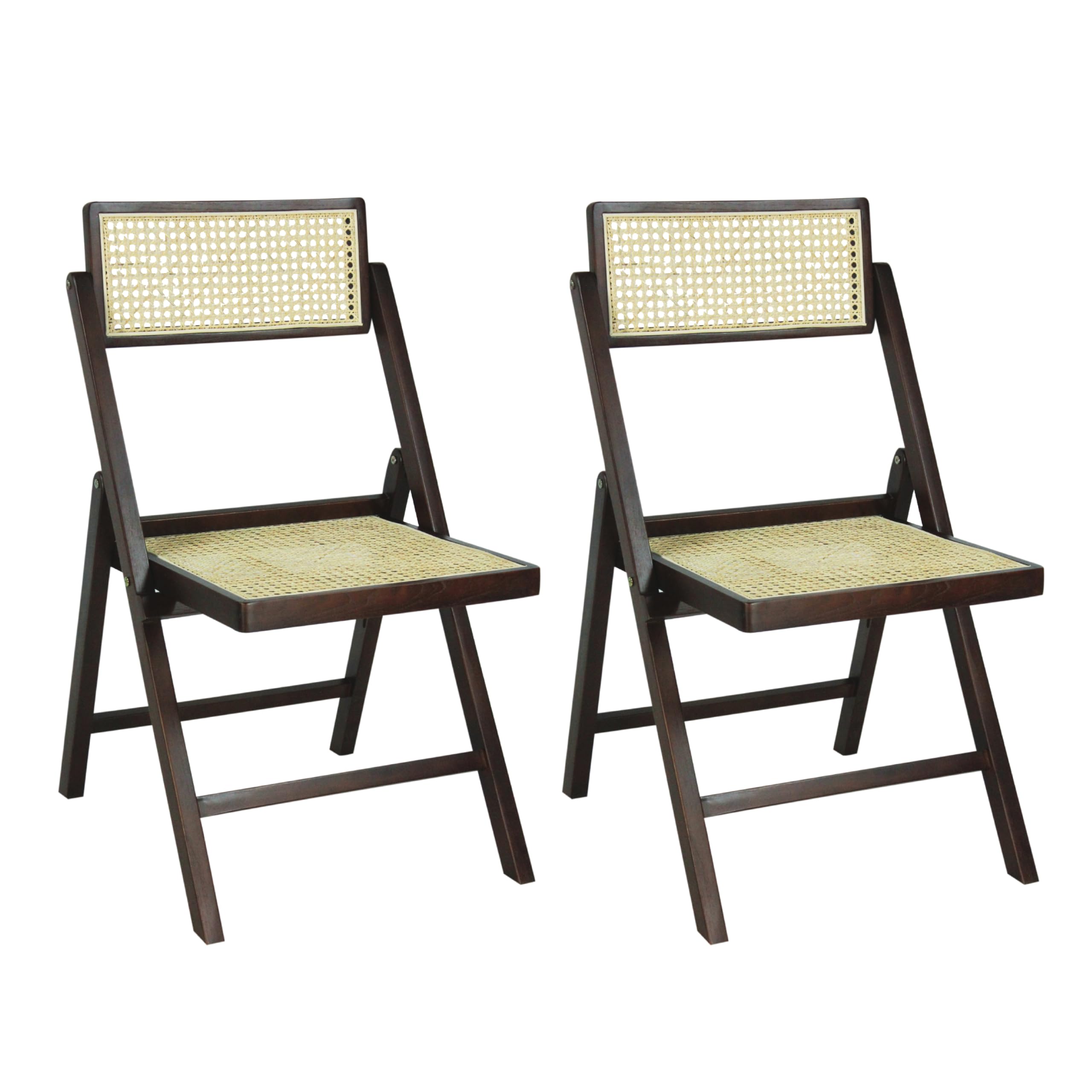 JONATHAN Y Mid-Century Vintage Wood Rattan Folding Chair, Foldable Dining Accent Seat for Living Room, Set of 2, Black (FLD1000C-SET2)