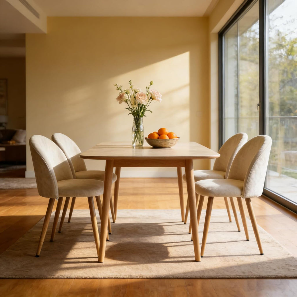 Dining Chairs Set of 2, Velvet Comfortable Seats, Mid-Century Modern Living Room Chairs, Upholstered Kitchen Chairs with Wooden Legs and Padded Seat for Bedroom Office Easy Assembly, Beige