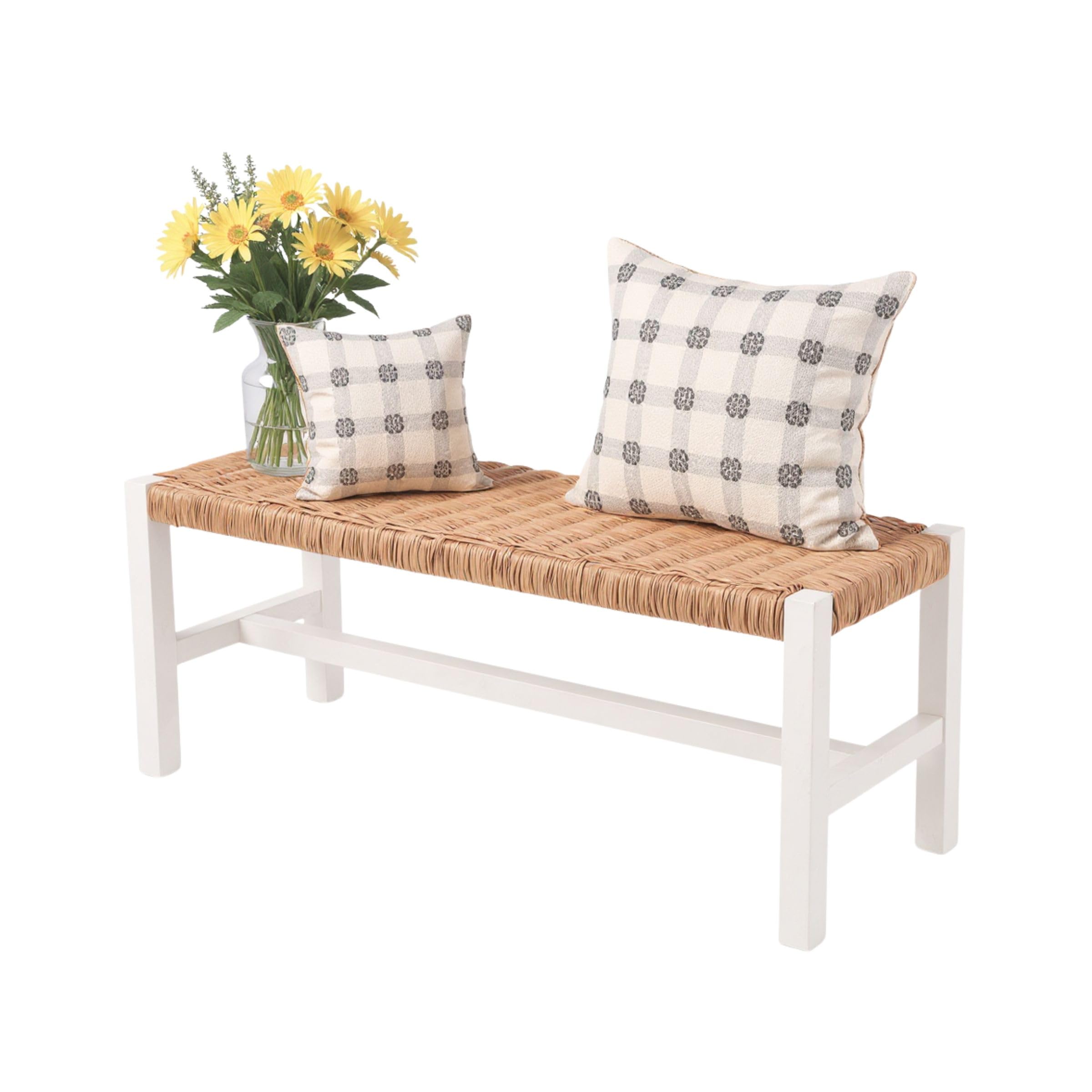 Alaterre Furniture Bench with Handcrafted Woven Rope Seat - Newport Collection 40-Inch Wood Bench with Storage Shelf for Entryway or Hallway - Indoor Furniture (White)