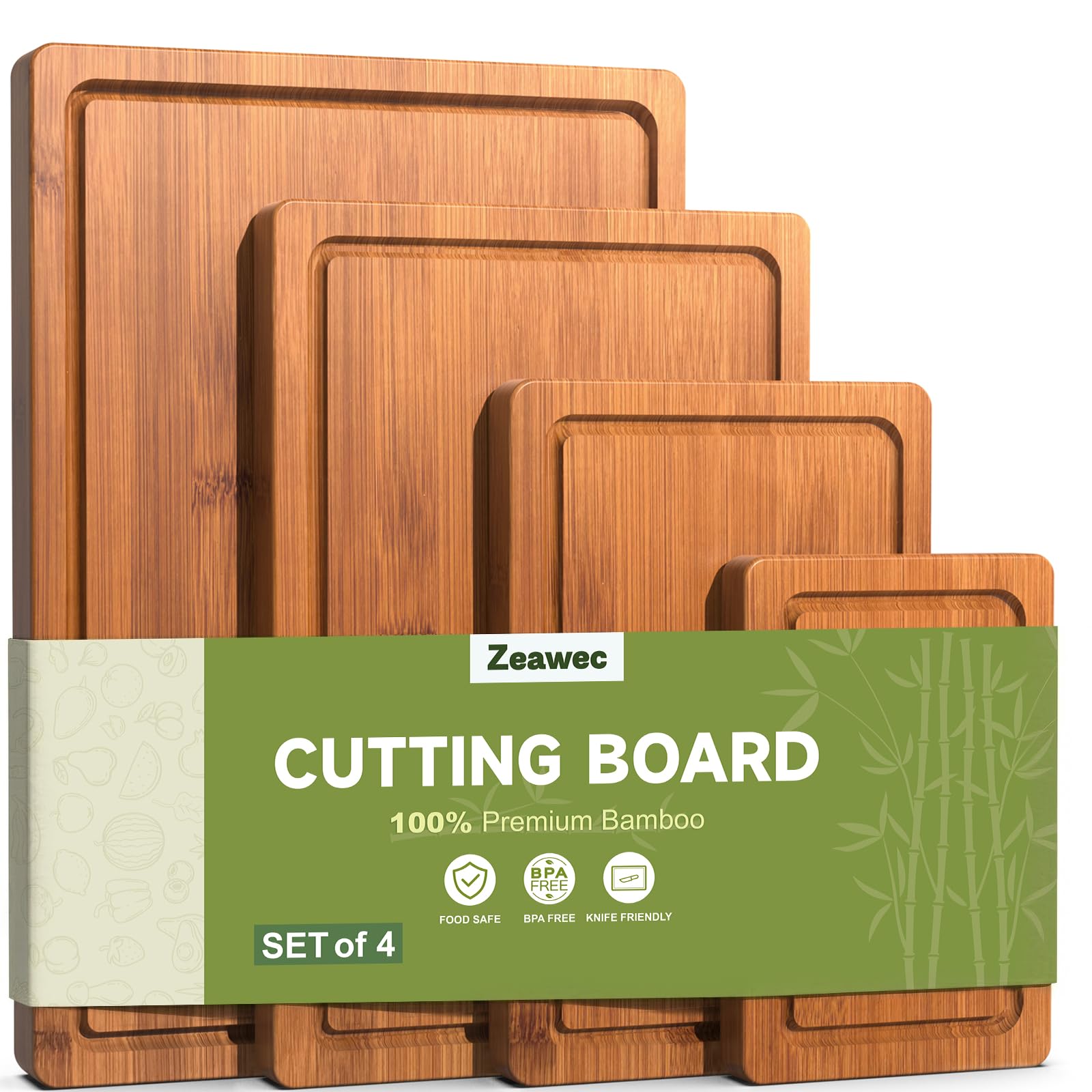 3-Piece Set Bamboo Cutting Board for Kitchen - Crack-Resistant Wood Chopping Boards with Deep Juice Grooves, Pre-Oiled Butcher Block for Meat, Vegetables & Cheese, Carbonized
