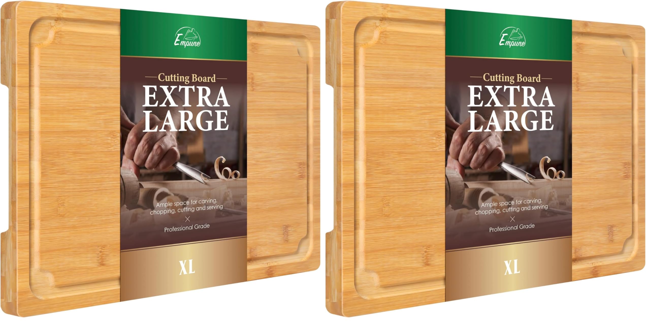 Extra Large Cutting Board, 17.6" Bamboo Cutting Boards for Kitchen with Juice Groove and Handles Kitchen Chopping Board for Meat Cheese board Heavy Duty Serving Tray, XL, Empune