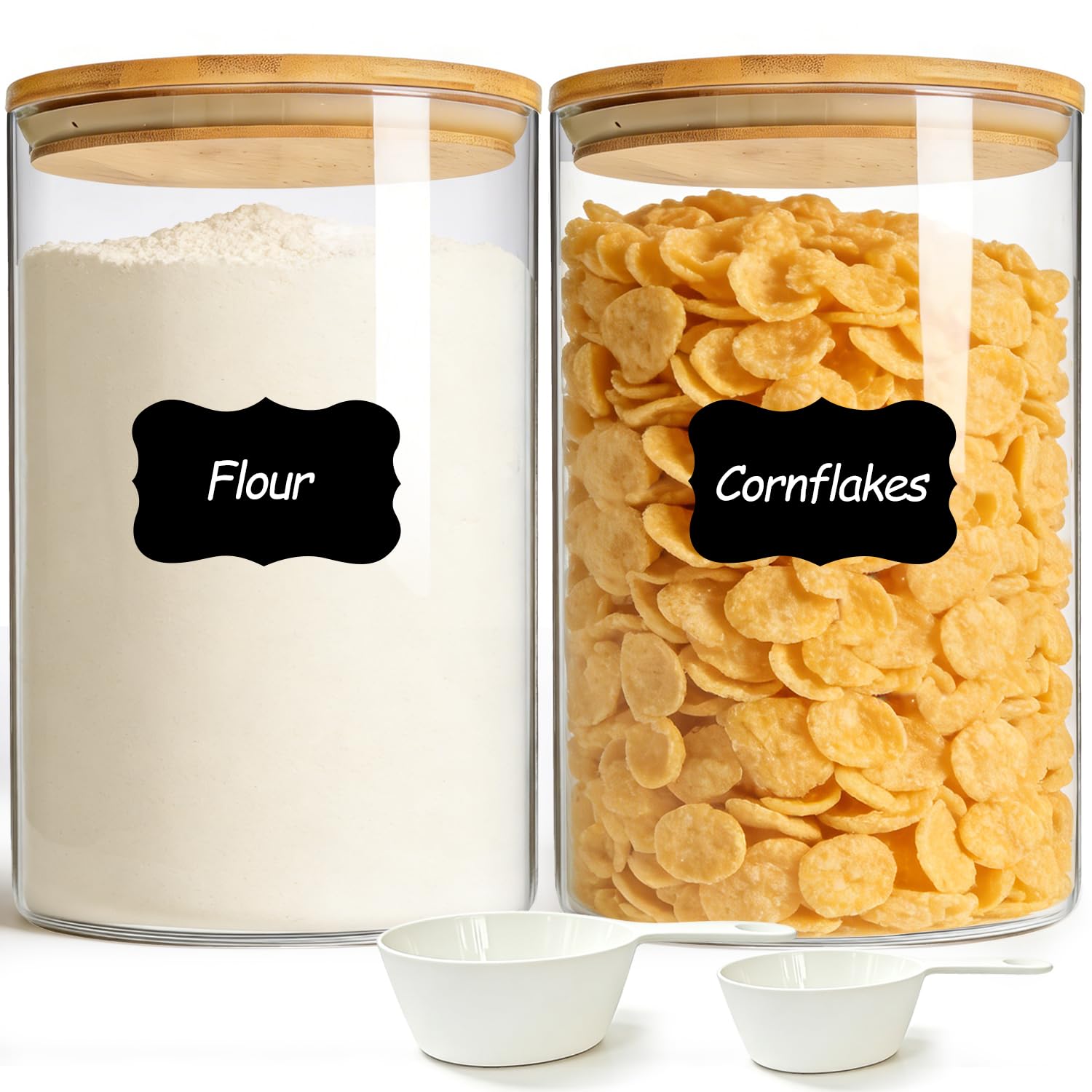 ComSaf 1 Qt Glass Storage Containers with Lids, Glass Jars with Lids, Clear Food Storage Jar, Round Canister Set of 6, Pantry Organizers for Cookie Pasta Flour Rice Tea Coffee Bean