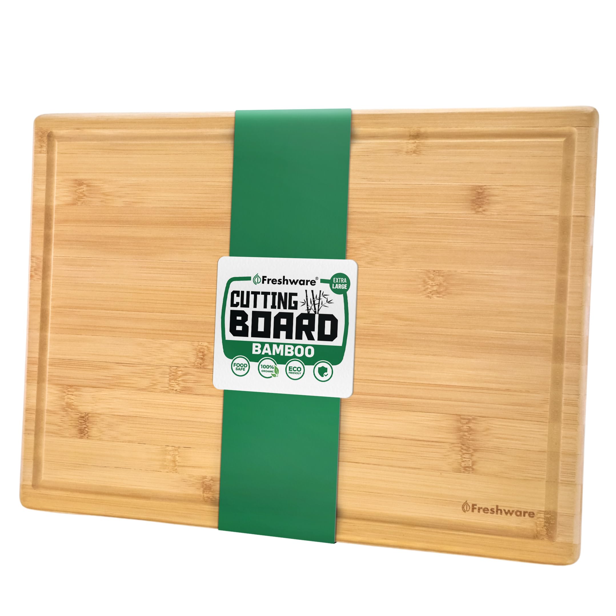 Freshware Wood Cutting Boards for Kitchen - Bamboo Cutting Board Set of 3, Cutting Boards with Juice Grooves, Serving Board Set, Chopping Board for Meat, Veggie, Easy Grip Handle (9x6", 12x8", 15x10")