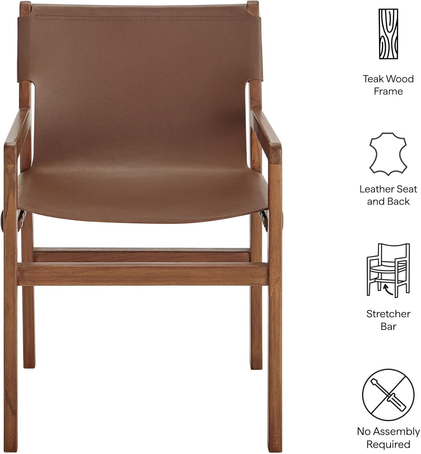 Modway Sonora Leather Chair in Nutmeg Brown – Mid Century Modern Accent Chair, Leather Dining Room with Teak Wood Frame for Living Room, Office, or Lounge Area