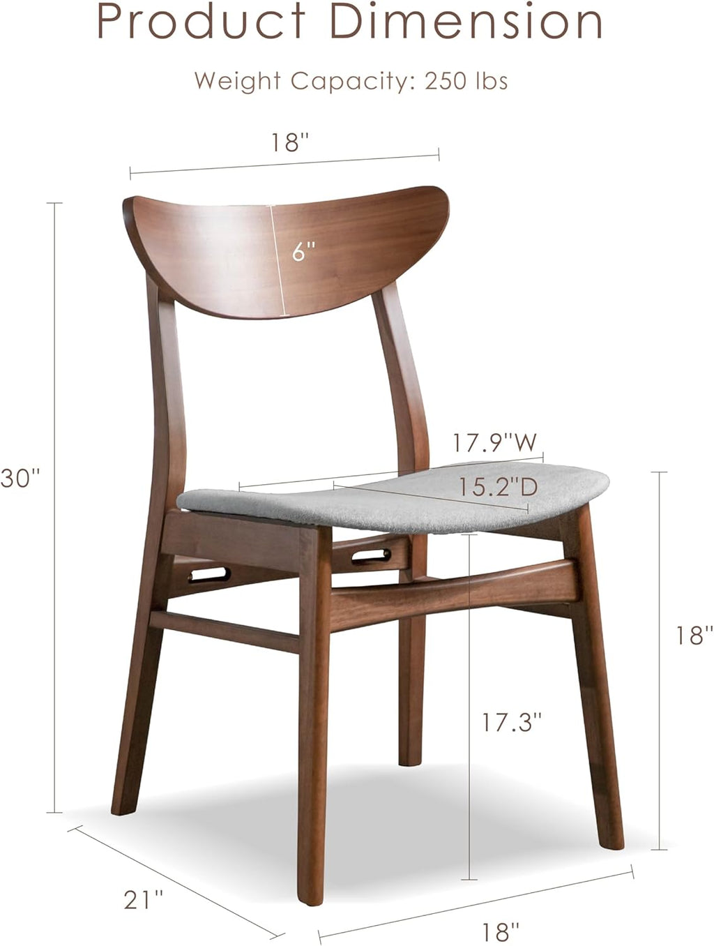 Furniture of America Beck Mid-Century Modern Dining Chairs Set of 2, Solid Wood with Curved Backrest and Angled Legs, Boucle Fabric Padded Seat for Dinner Room, Kitchen, or Living Space, Walnut Brown