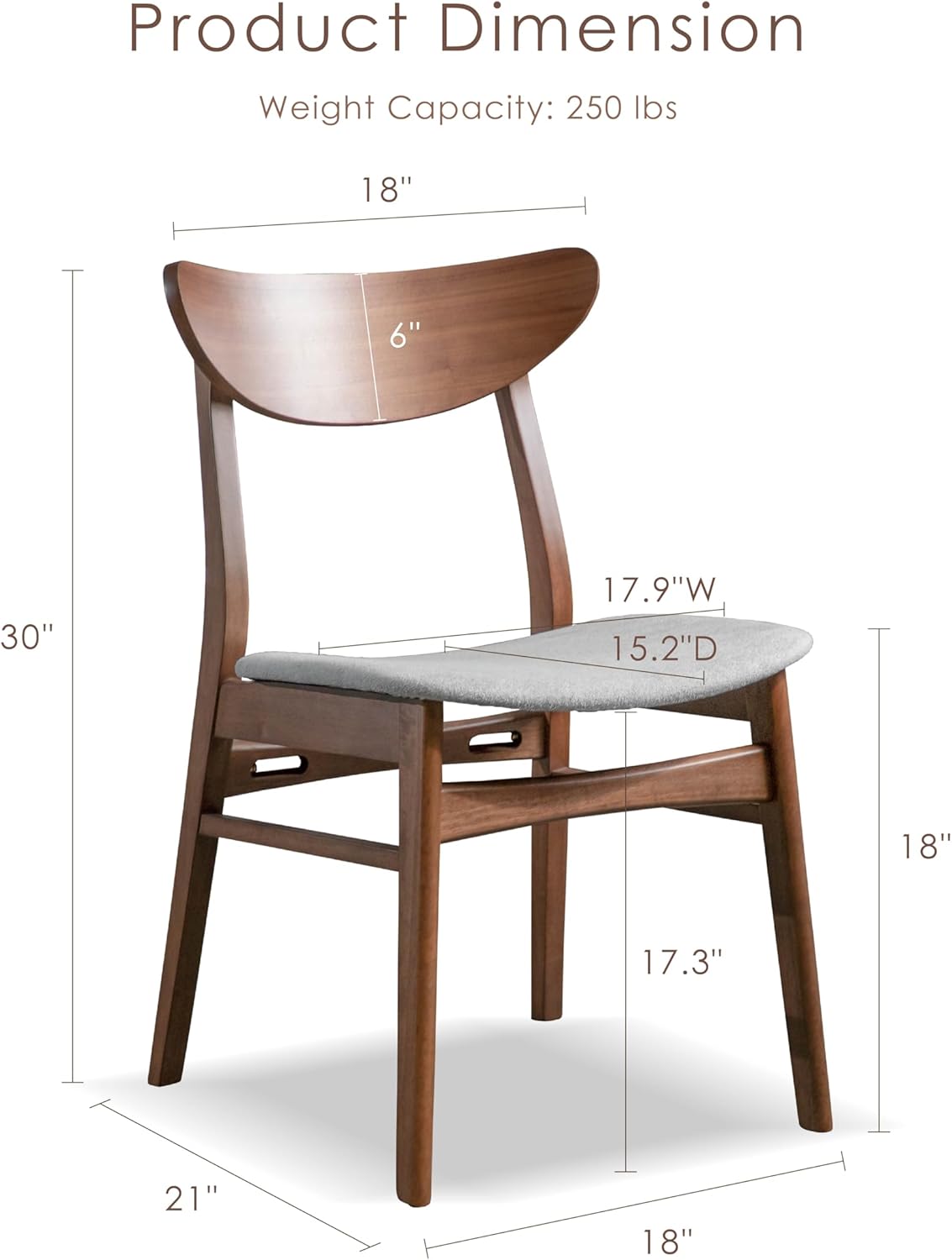 Furniture of America Beck Mid-Century Modern Dining Chairs Set of 2, Solid Wood with Curved Backrest and Angled Legs, Boucle Fabric Padded Seat for Dinner Room, Kitchen, or Living Space, Walnut Brown