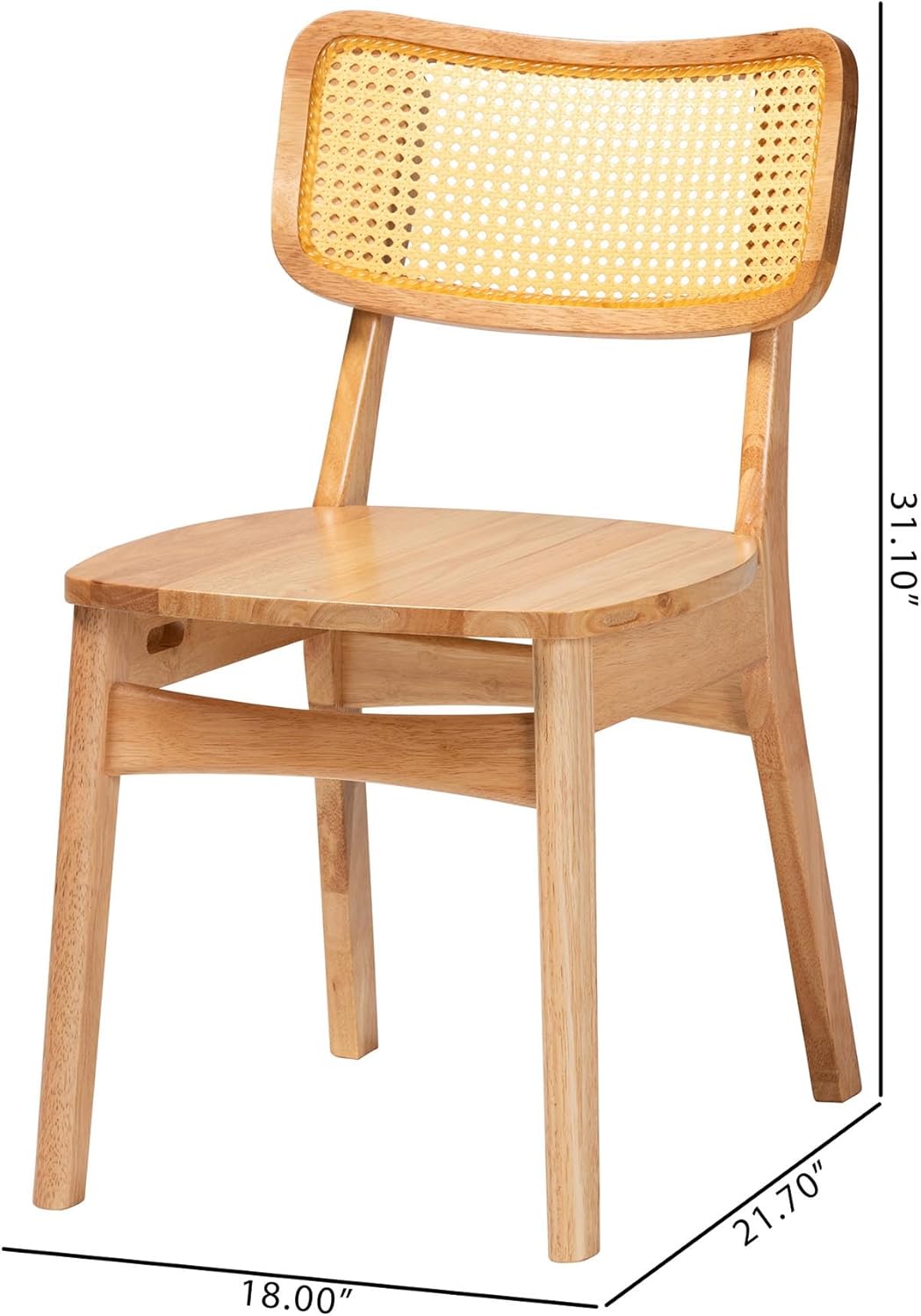 Baxton Studio Tadeo Mid-Century Modern Oak Brown Finished Wood and Rattan 2-Piece Dining Chair Set