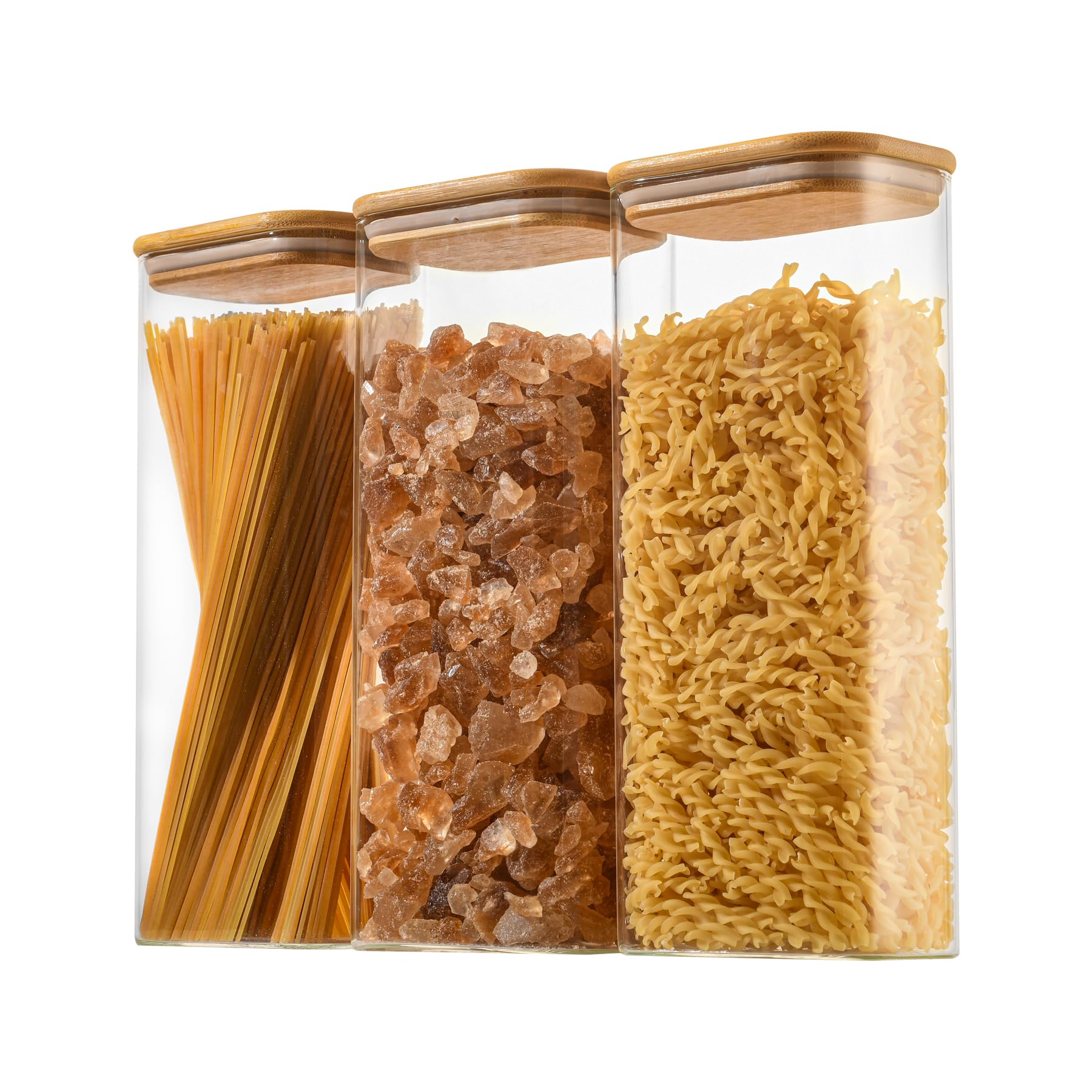 D2scrma 37oz Rectangle Airtight Glass Storage Containers with Bamboo Lids (Set of 6), Square Food Storage Jar, Pantry Organizers for Cereal, Nuts, Snacks and Coffee beans (‎with Black Lable)