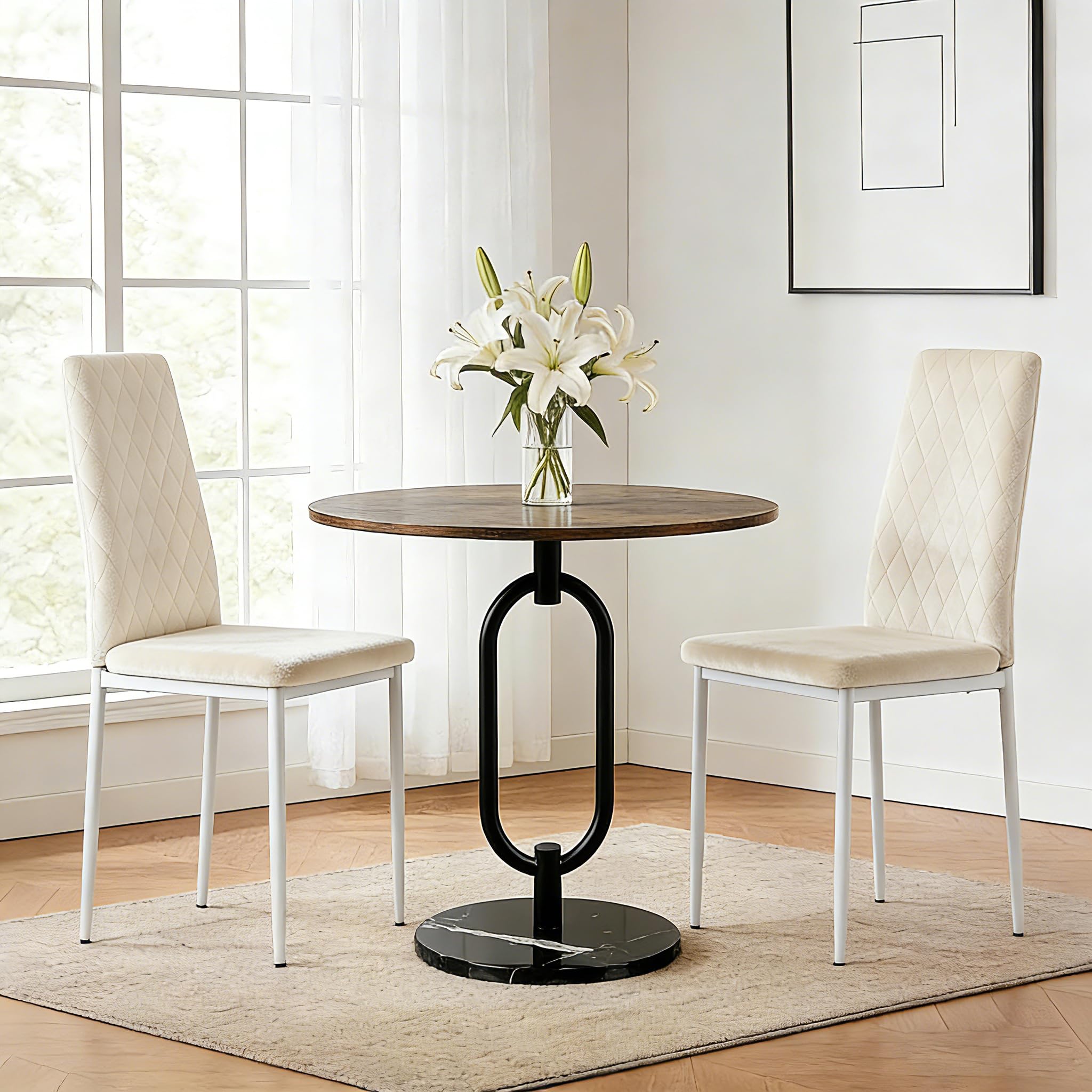 Dining Chairs Set of 2, Velvet Comfortable Seats, Mid-Century Modern Living Room Chairs, Upholstered Kitchen Chairs with Wooden Legs and Padded Seat for Bedroom Office Easy Assembly, Beige