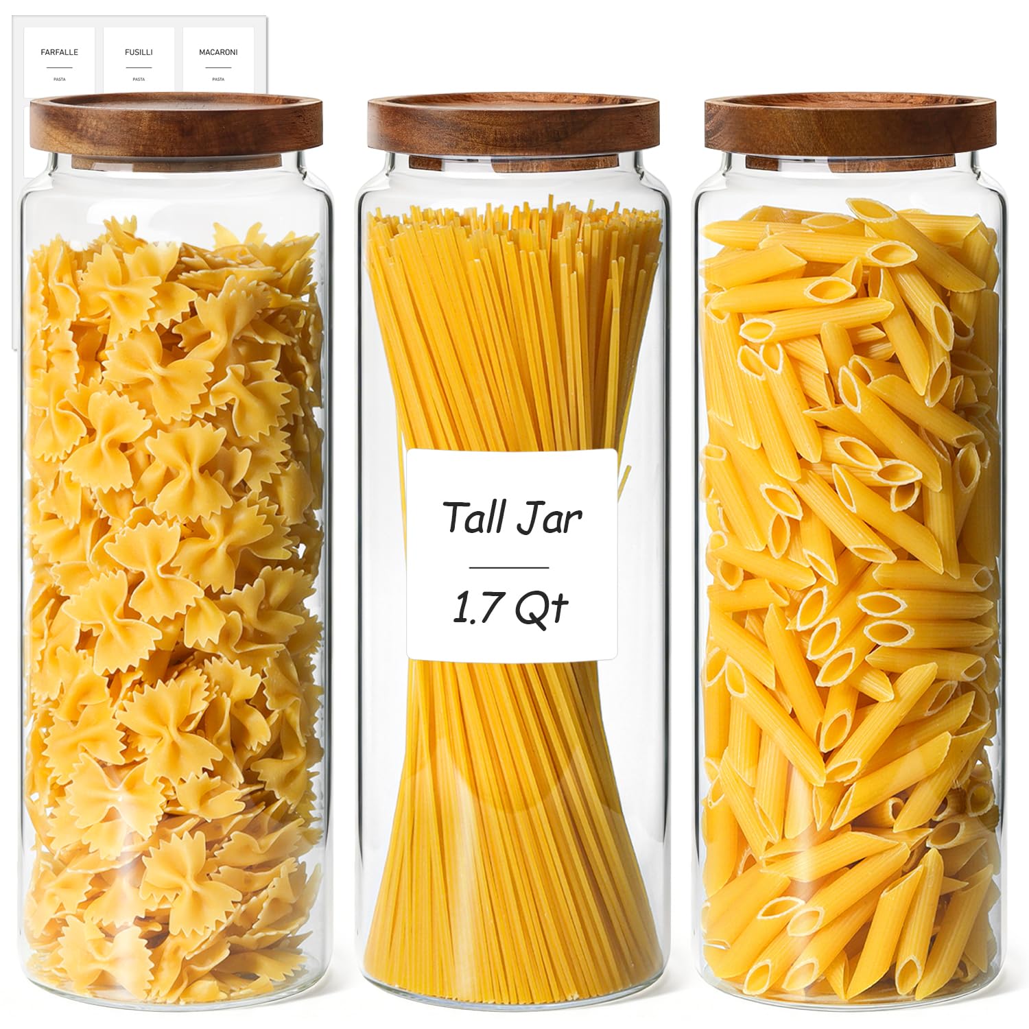 ComSaf 6PCS (1.1Qt/0.5Qt) Glass Pantry Storage Container with Acacia Wood Lid, Airtight Glass Canister with Stacked Design for Orderly Organizing, Glass Jar Organizing Dry Goods in Pantry & Cabinet