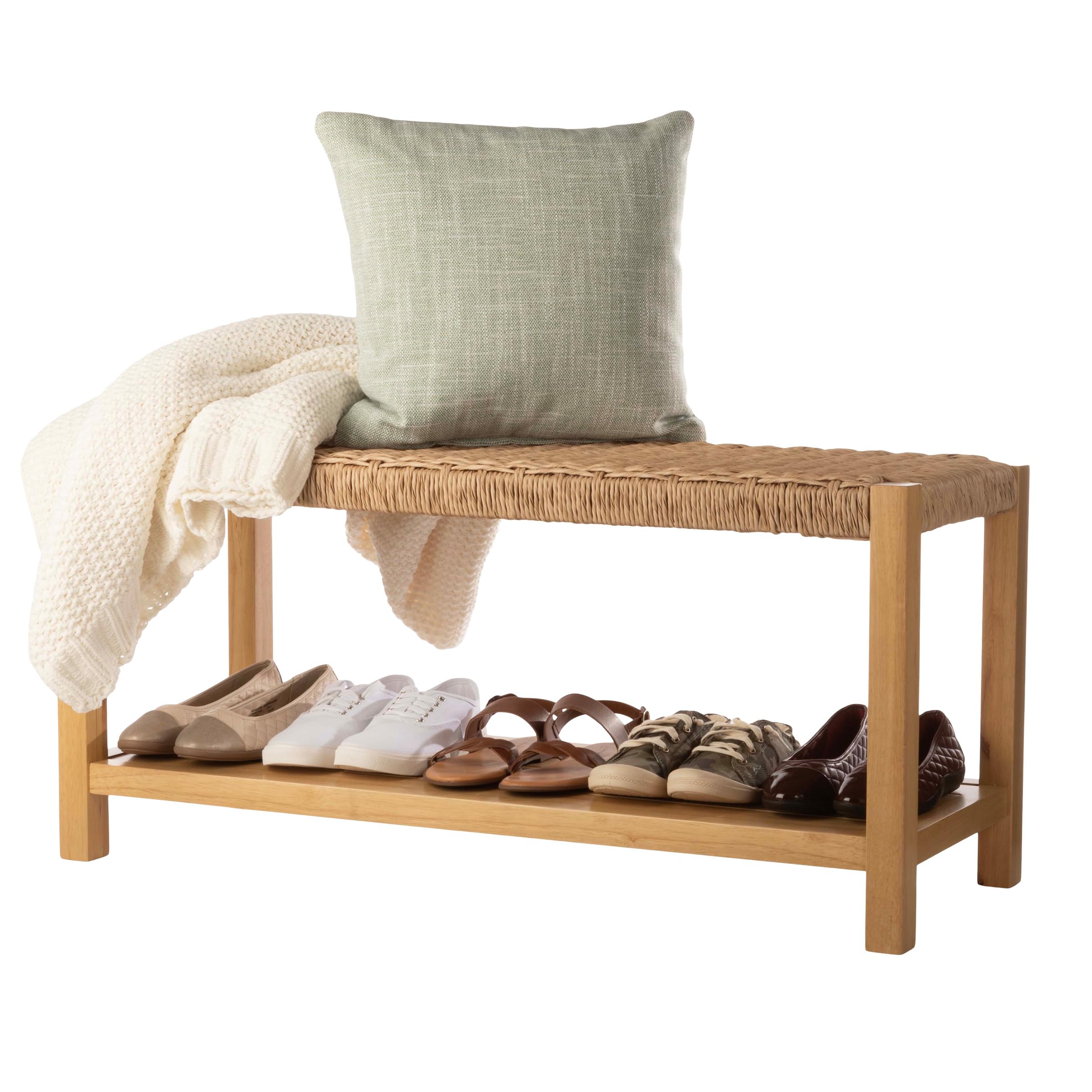 Alaterre Furniture Newport 40 Inch Solid Wood Entryway Bench - Modern Farmhouse Indoor Decorative Bench with Handcrafted Woven Rope Seat - Furniture for Entryway, Dining Room, or Kitchen (White)