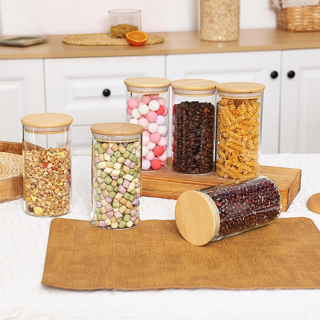 Moretoes 6 Pack 0.6qt Glass Storage Containers with Bamboo Lids, Airtight Food Storage Jars for Pantry, Dry Goods, Flour, Sugar