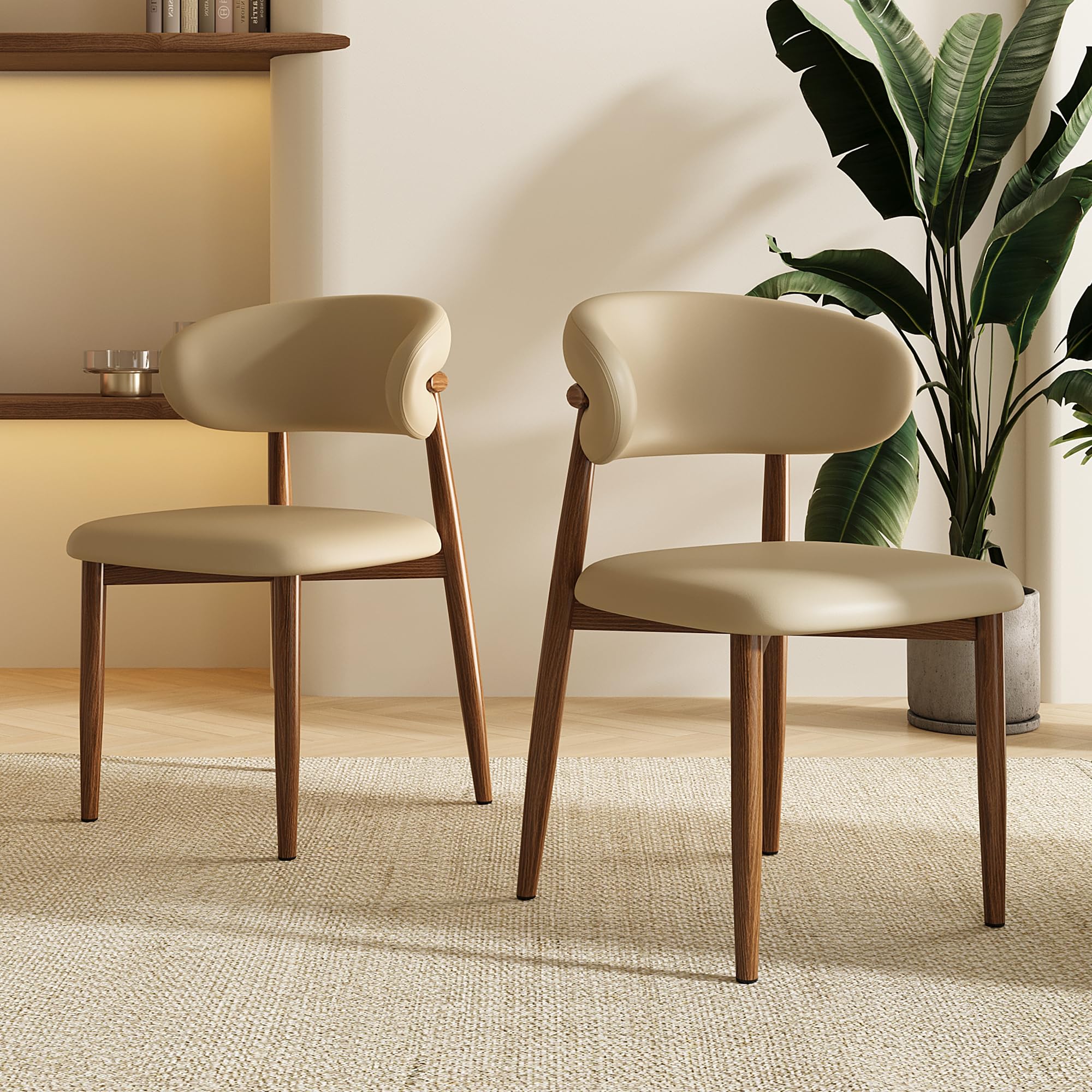 Dining Chairs Set of 2 for Kitchen Dining Table Mid Century Modern Farmhouse Upholstered Linen Dining Room Chairs with Metal Legs, Walnut Khaki