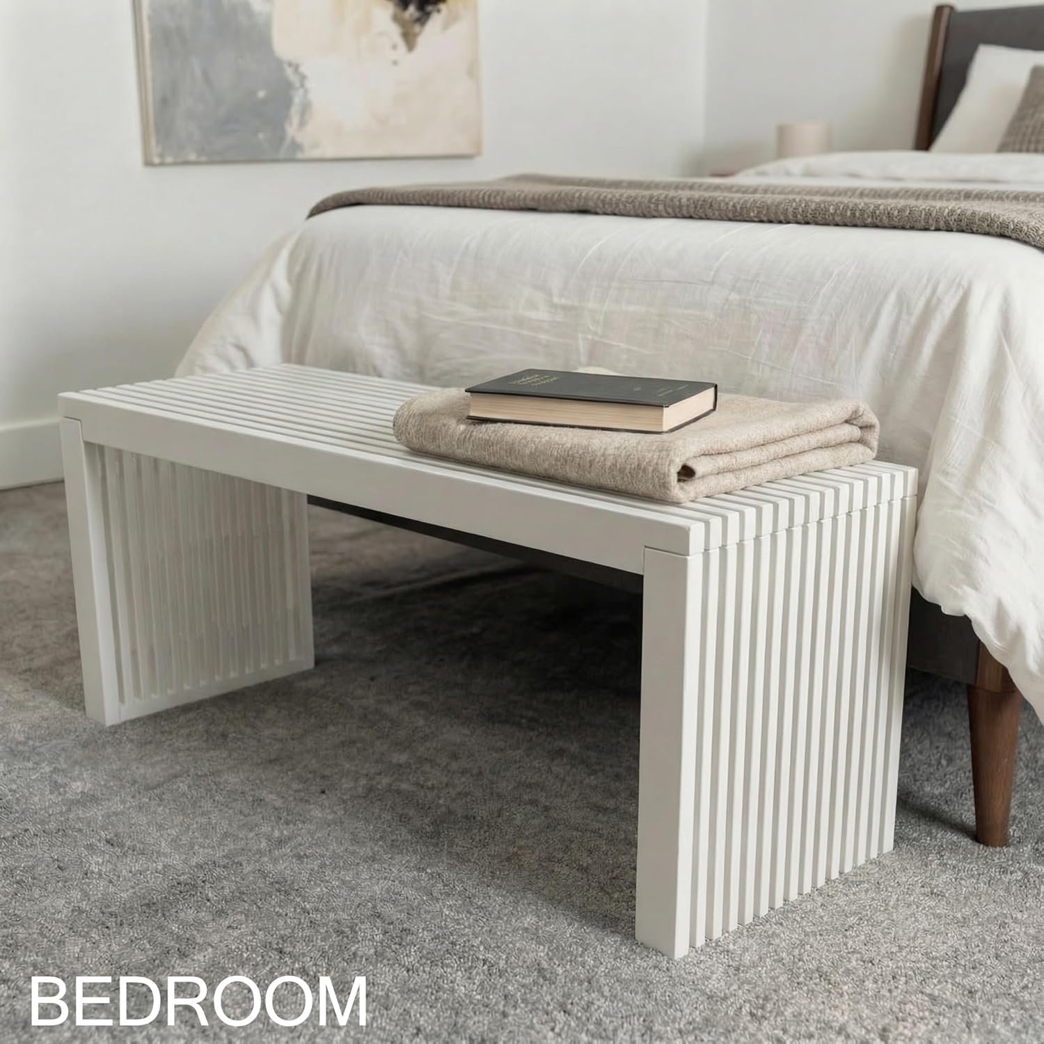 SWEVEN Bamboo Natural 36 inch Wooden Bench, Small Wood Benches for Entryway, Living & Dining Room, Kitchen, Bedroom, Bathroom, Hallway, Front Door Indoor & Outdoor Patio Use, Mid Century Modern Decor