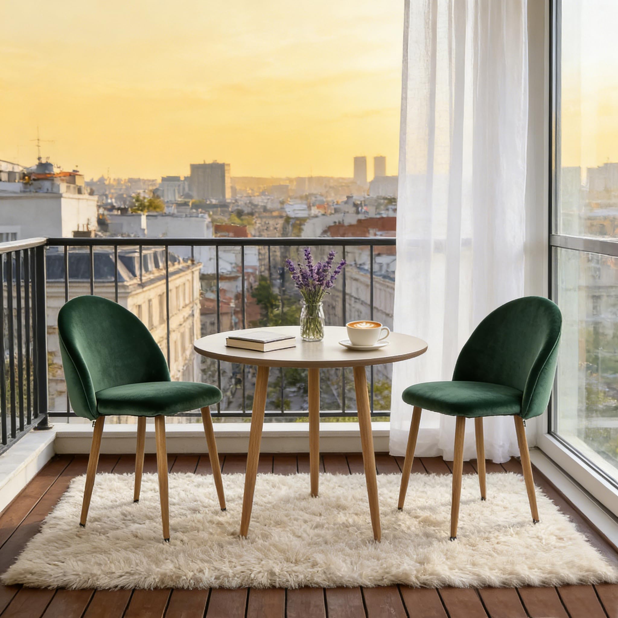 Dining Chairs Set of 2, Velvet Comfortable Seats, Mid-Century Modern Living Room Chairs, Upholstered Kitchen Chairs with Wooden Legs and Padded Seat for Bedroom Office Easy Assembly, Beige