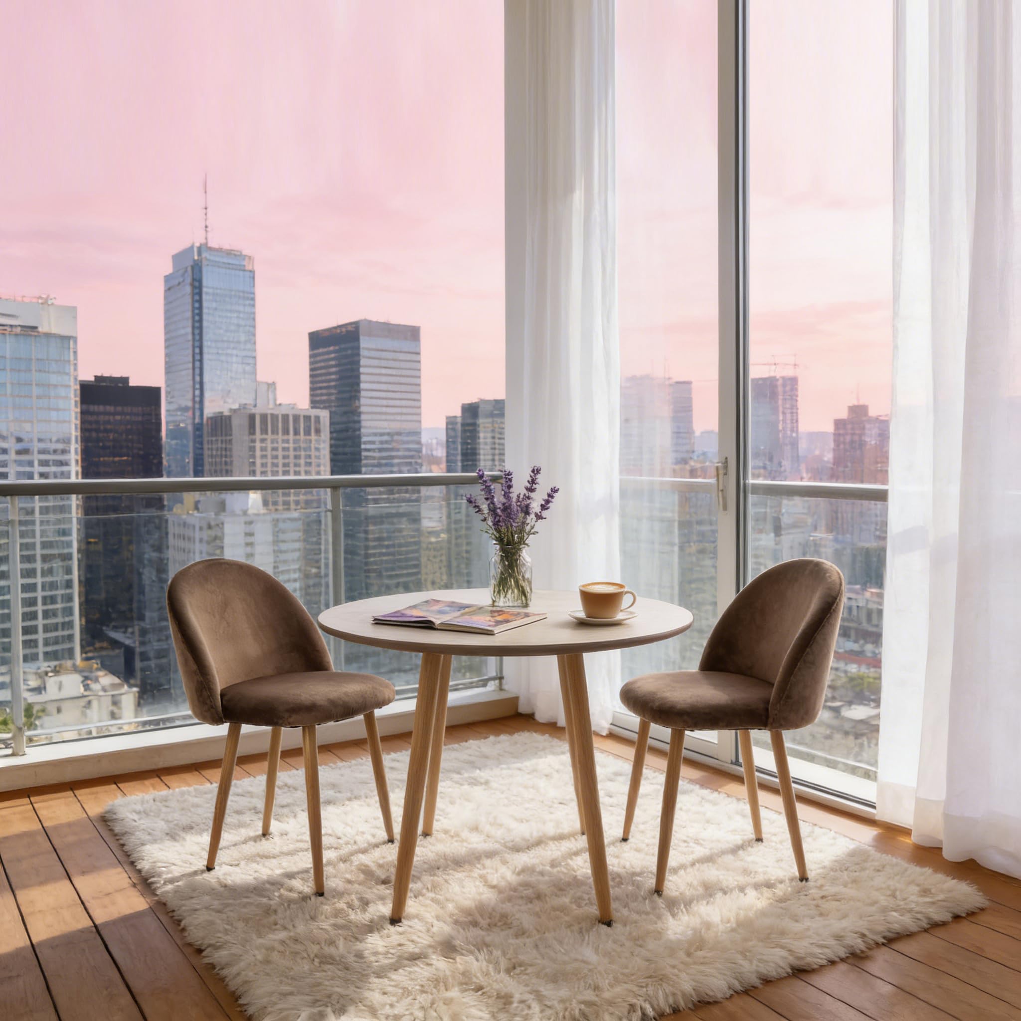 Dining Chairs Set of 2, Velvet Comfortable Seats, Mid-Century Modern Living Room Chairs, Upholstered Kitchen Chairs with Wooden Legs and Padded Seat for Bedroom Office Easy Assembly, Beige