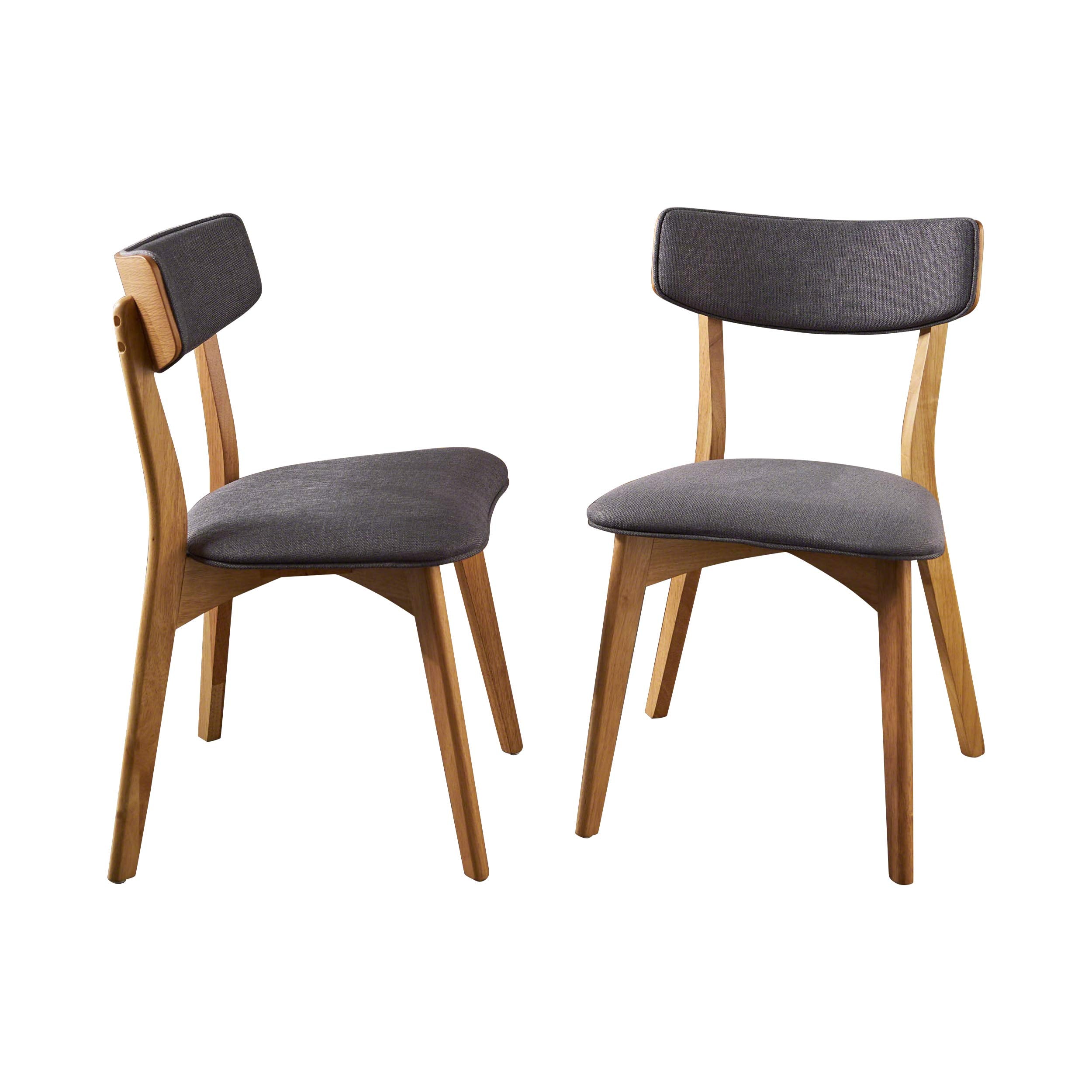 Christopher Knight Home Abrielle Mid-Century Modern Fabric Dining Chairs with Natural Walnut Finished Rubberwood Frame, 2-Pcs Set, Dark Grey / Natural Walnut