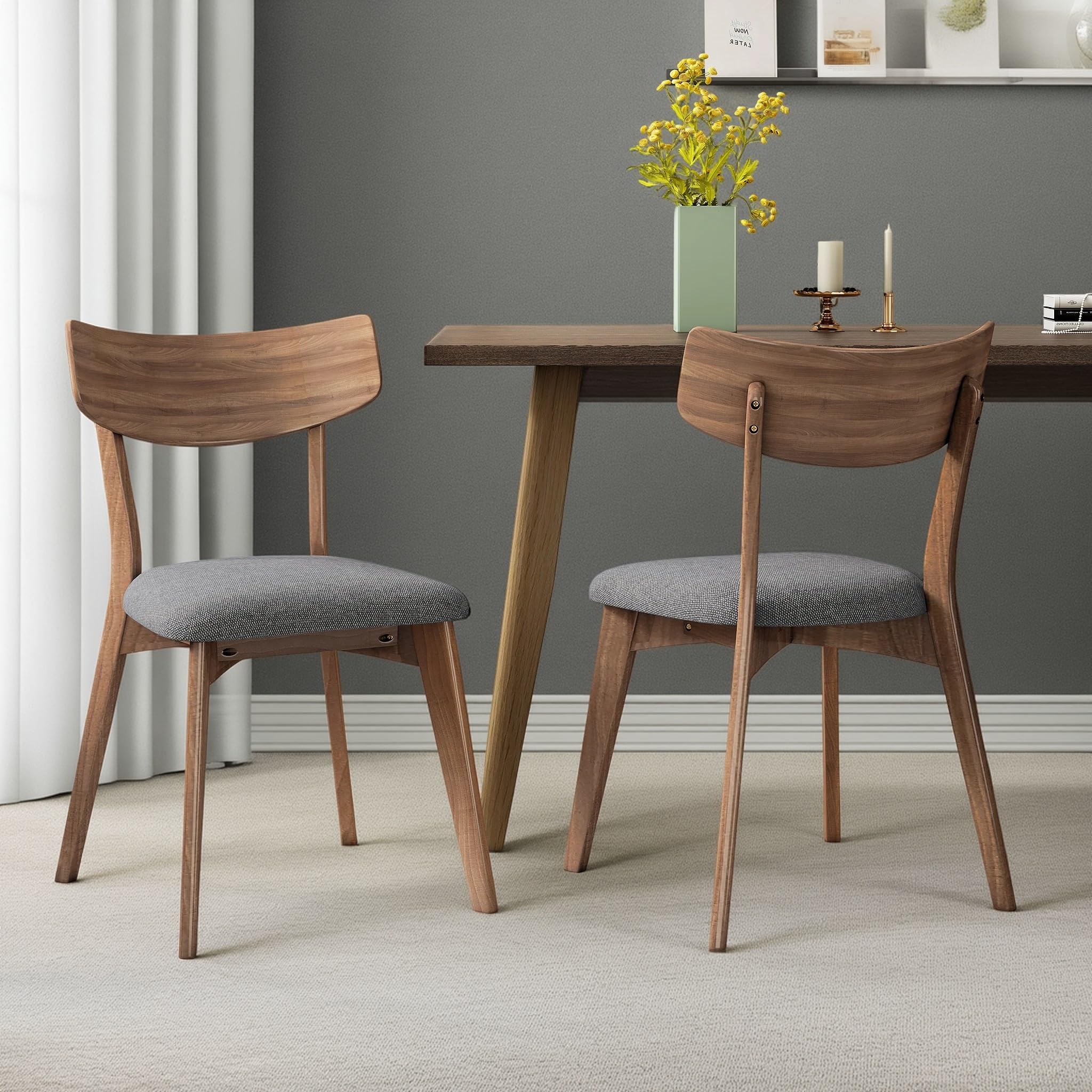 Christopher Knight Home Abrielle Mid-Century Modern Fabric Dining Chairs with Natural Walnut Finished Rubberwood Frame, 2-Pcs Set, Dark Grey / Natural Walnut