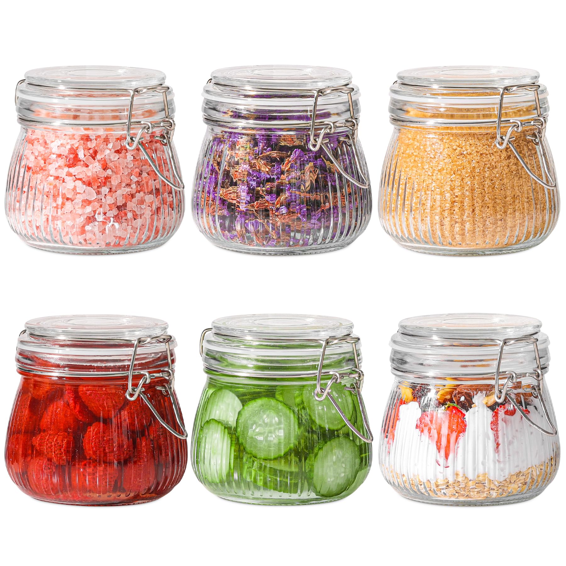 ComSaf 6-Pack 17oz Short Glass Jars for Drawers, Small Airtight Food Canisters for Spices, Nuts & Kids Snacks, Pint Sized Canning Jar Set for Jams, Pickles & Pantry Organization