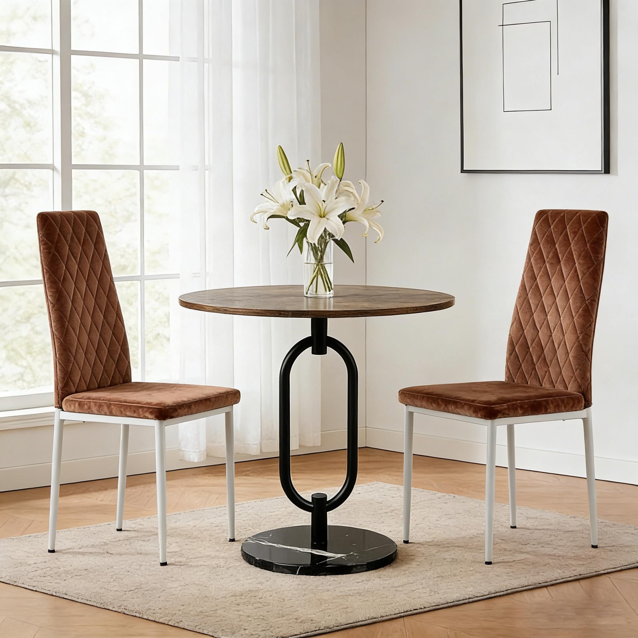 Dining Chairs Set of 2, Velvet Comfortable Seats, Mid-Century Modern Living Room Chairs, Upholstered Kitchen Chairs with Wooden Legs and Padded Seat for Bedroom Office Easy Assembly, Beige