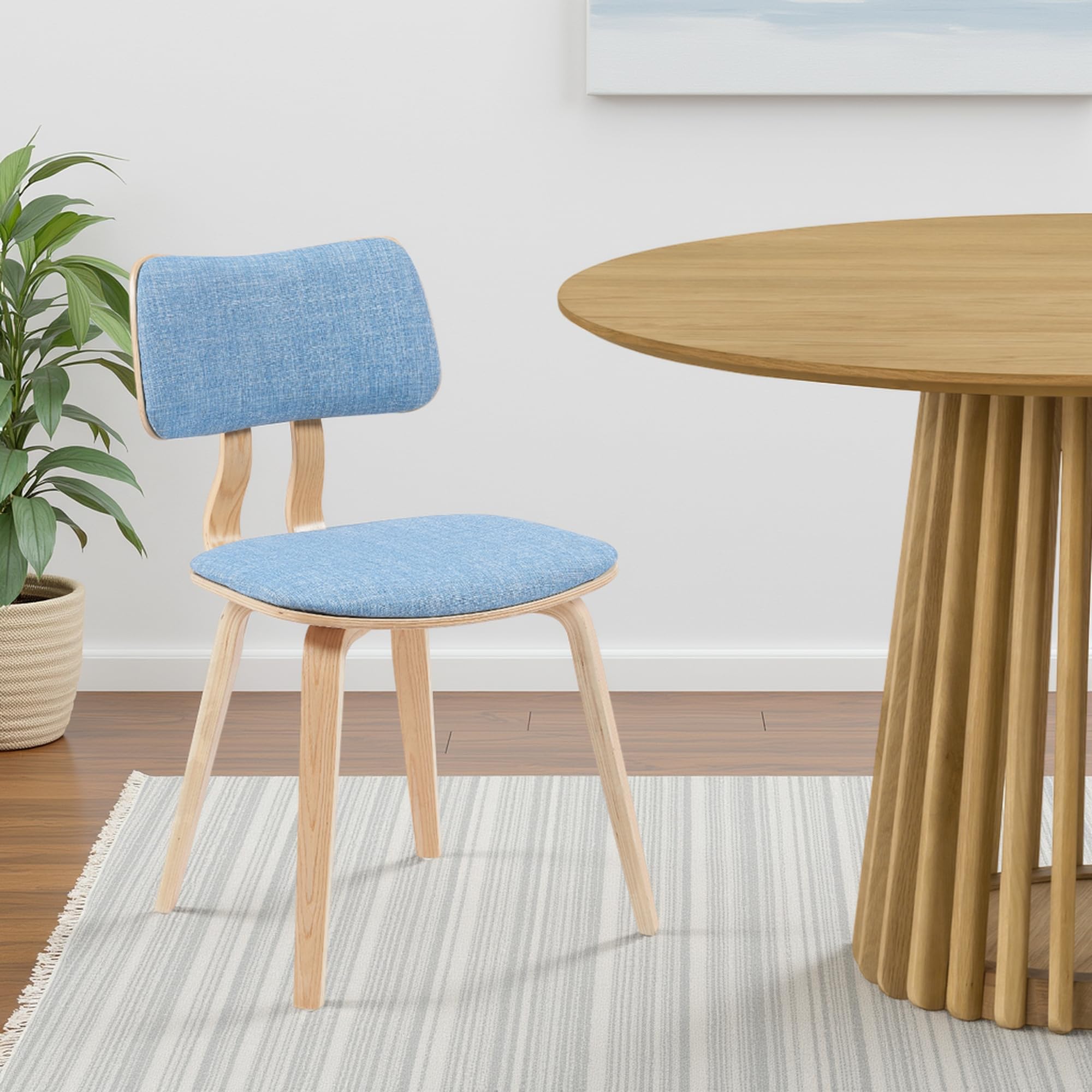 Armen Living Jaguar Mid-Century Dining Chair in Walnut Wood and Green Fabric