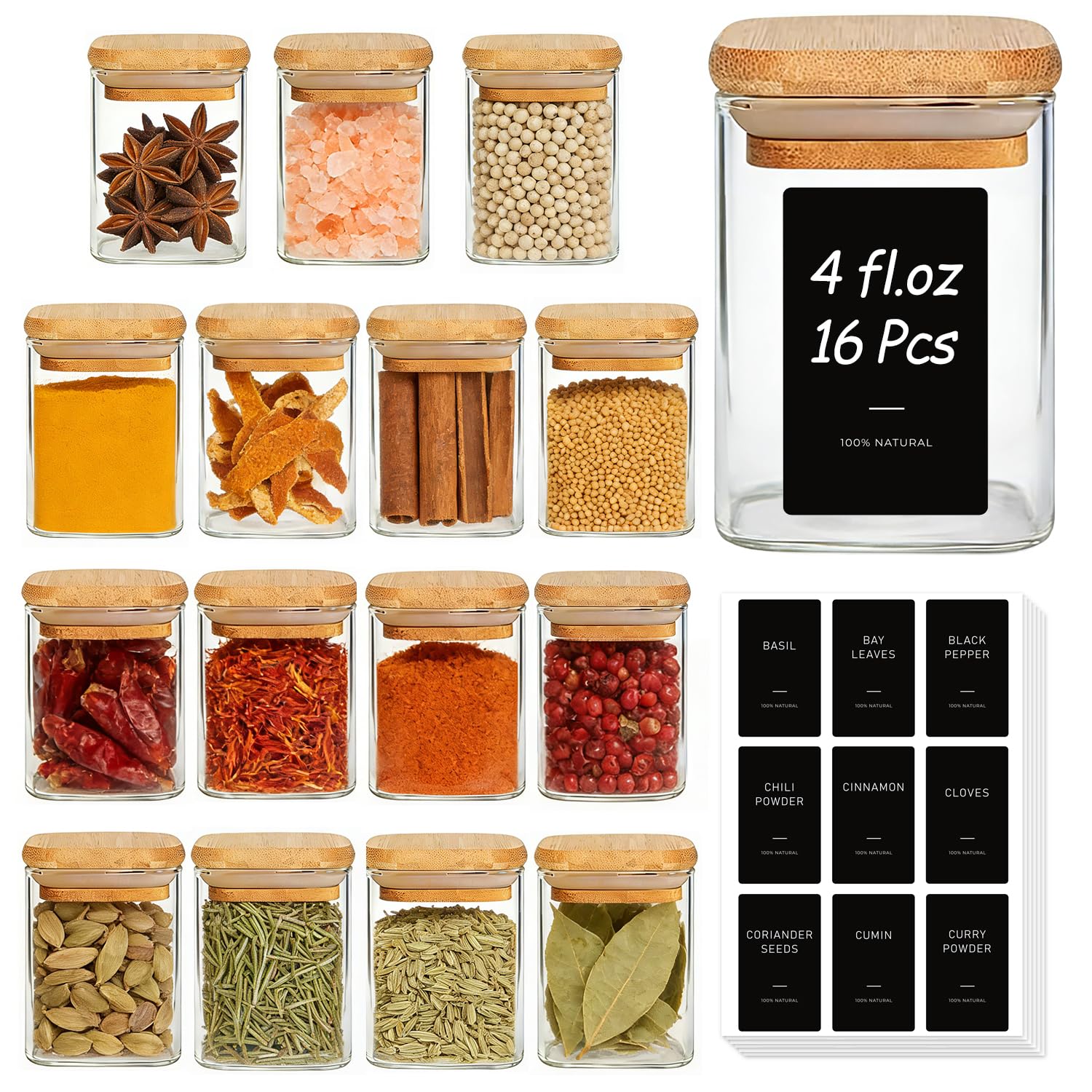 ComSaf 1.2 Qt Glass Storage Containers with Lids, Glass Jars with Lids, Clear Food Storage Jar, Square Canister Set of 9, Pantry Organizers and Storage for Cookie Flour Oat Pasta Tea Coffee Bean