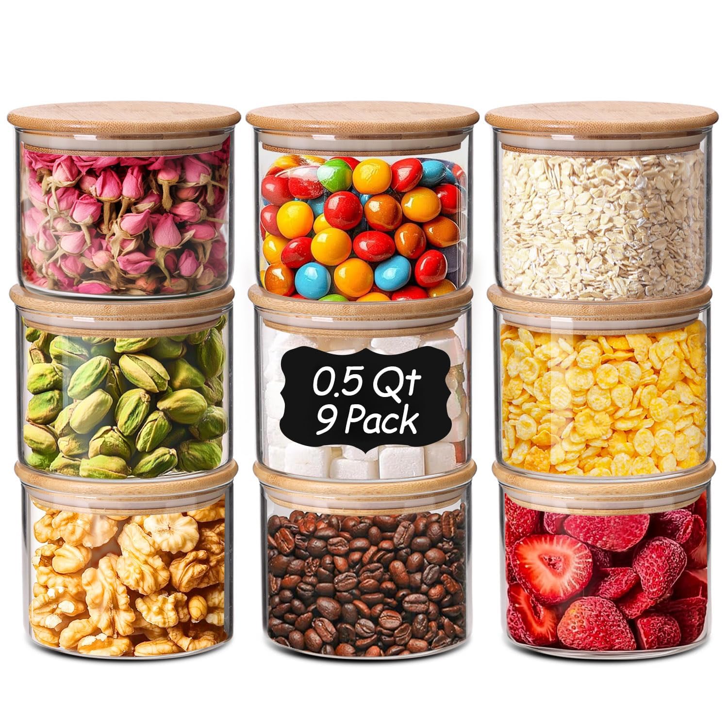 ComSaf Glass Food Storage Jars Set of 6, Tall Glass Storage Containers with Lids, Spaghetti Jar, Canisters Set for the kitchen, Pasta, Flour, Nuts, Oat, Coffee and Sugar Container, Pantry Organization