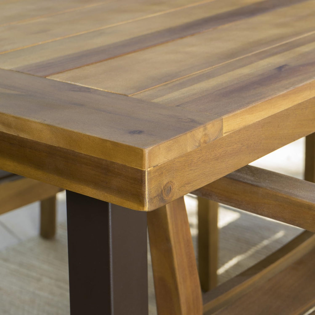 Christopher Knight Home Della Acacia Wood Dining Table, Teak Finish With Rustic Metal