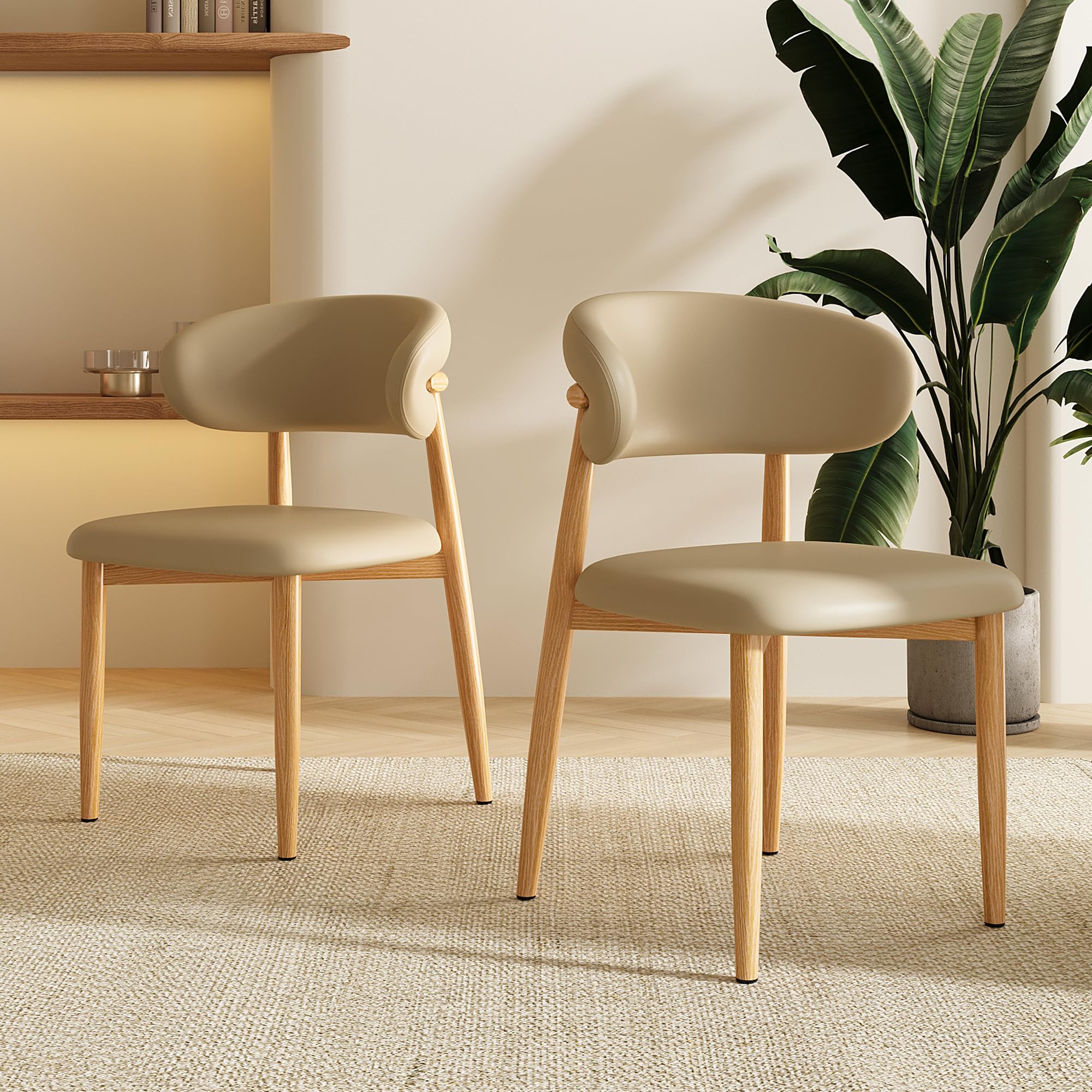 Dining Chairs Set of 2 for Kitchen Dining Table Mid Century Modern Farmhouse Upholstered Linen Dining Room Chairs with Metal Legs, Walnut Khaki
