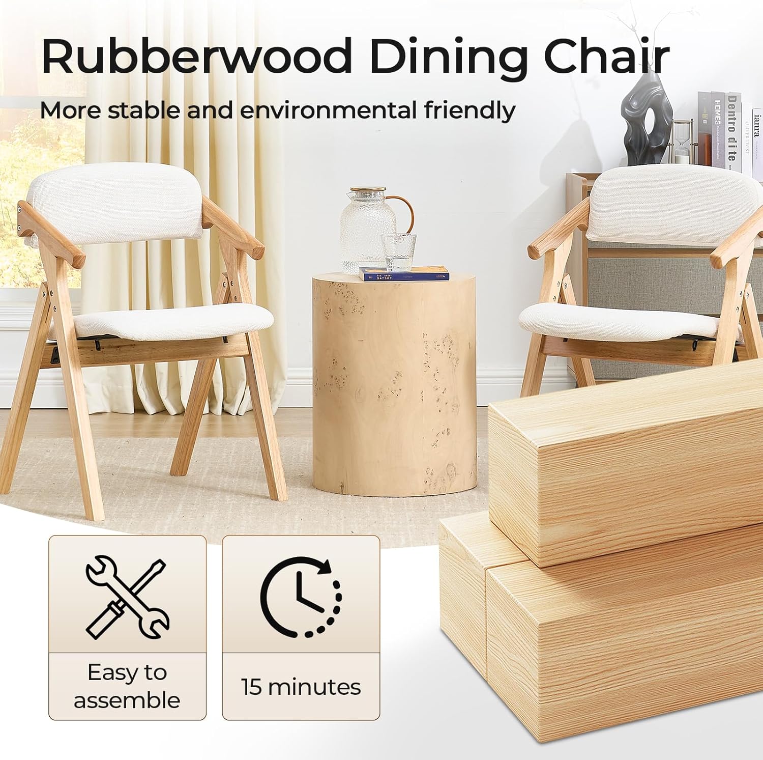 Folding Chairs with Padded Seats,Wooden Stackable Dining Chair,Easy to Store Foldable Dining Chairs for Kitchen, Living Room, Wedding Party Picnic (White)